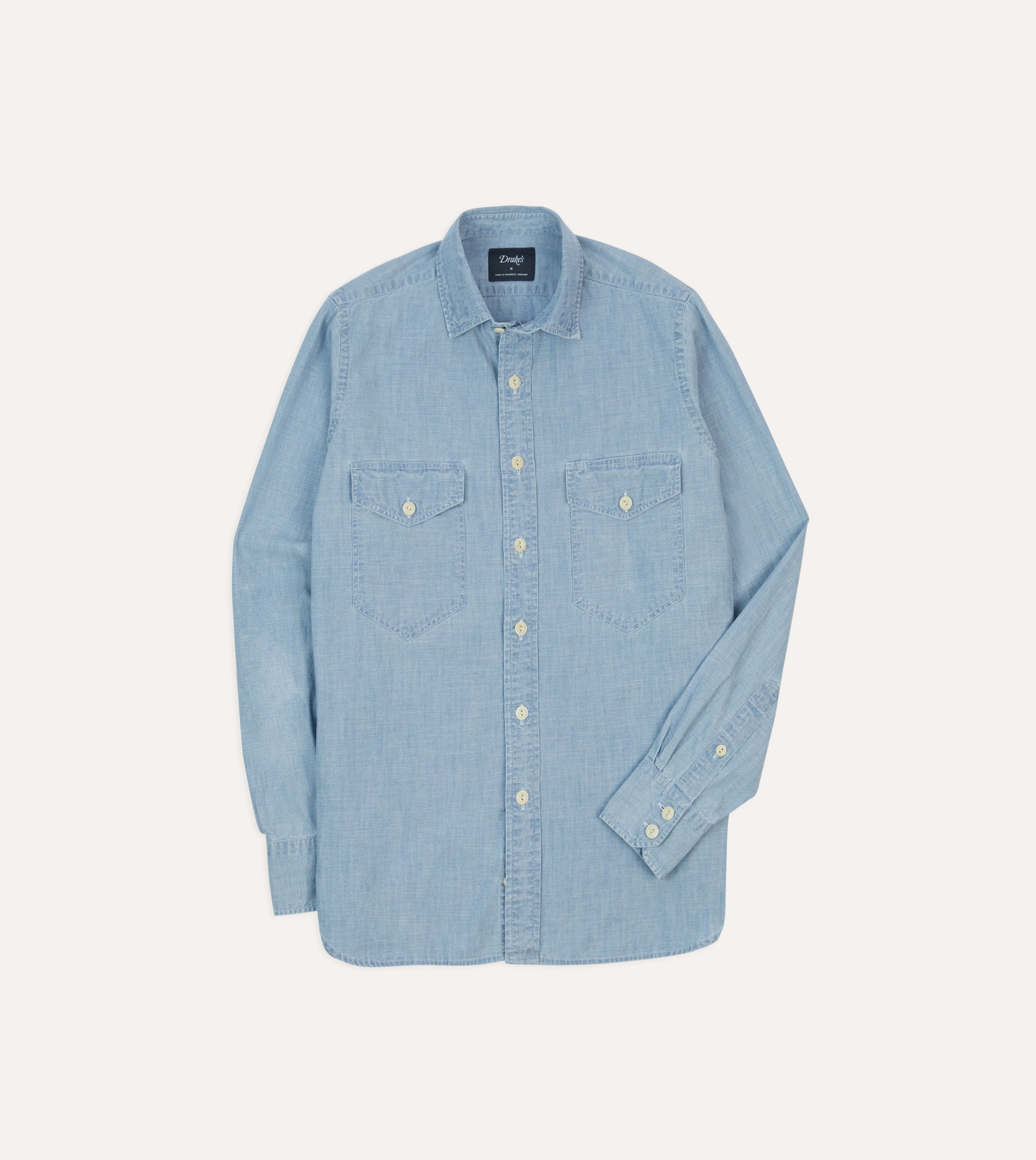Trendy Outfit Blue Cotton Chambray Two-Pocket Work Shirt