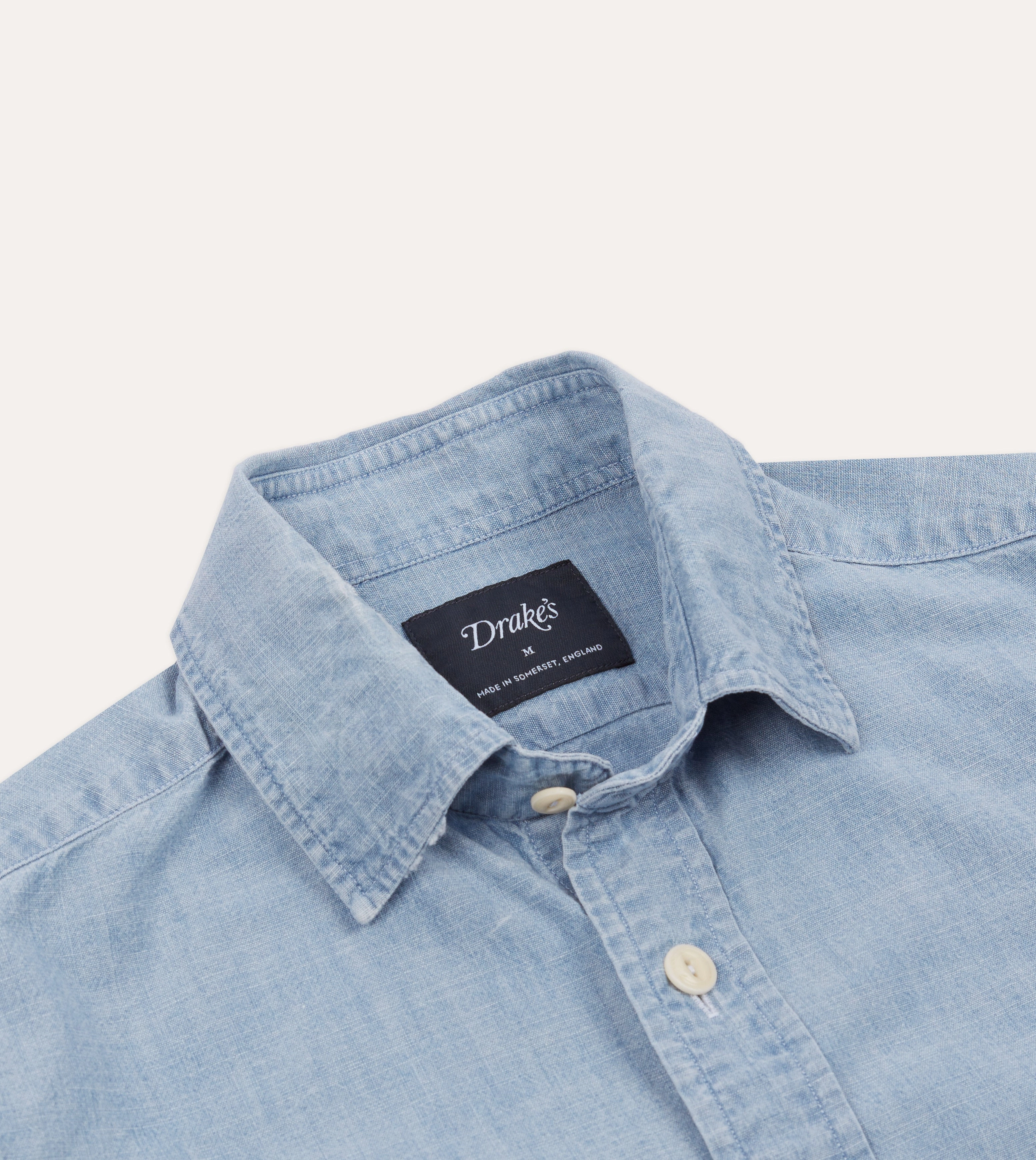 Reinforced Hems Blue Cotton Chambray Two-Pocket Work Shirt
