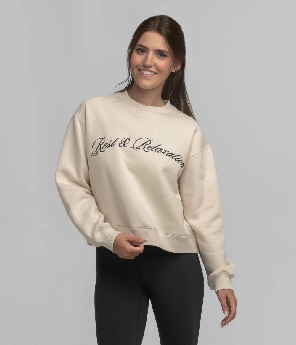 Weekend Comfort Southern Shirt Preppy Front Print Sweatshirt - Parchment