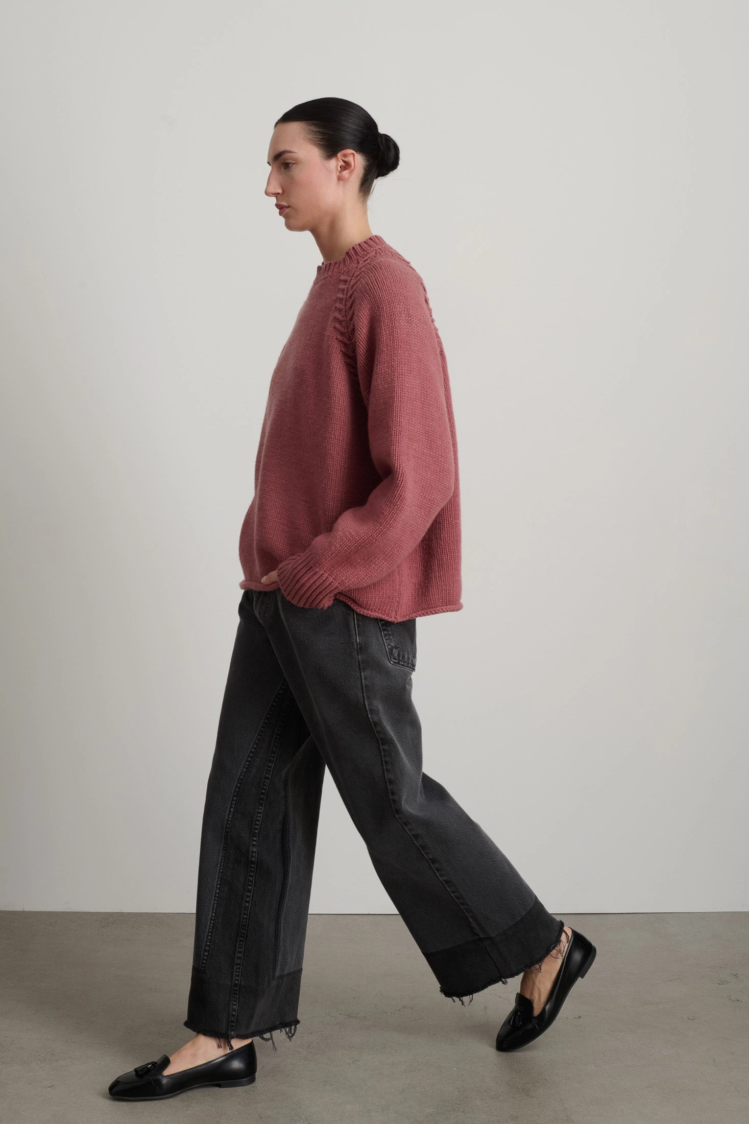 Luxe Wear Roomy Fit Braided Crew Pink Cashmere