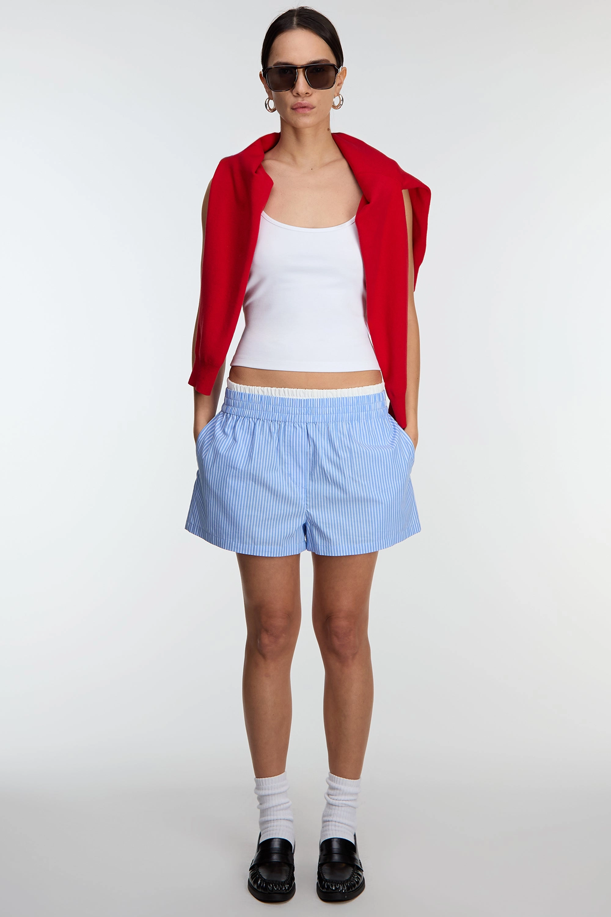 Four Way Stretch Fabric Layered Panel Design STRIPED COTTON POPLIN BOXER SHORT