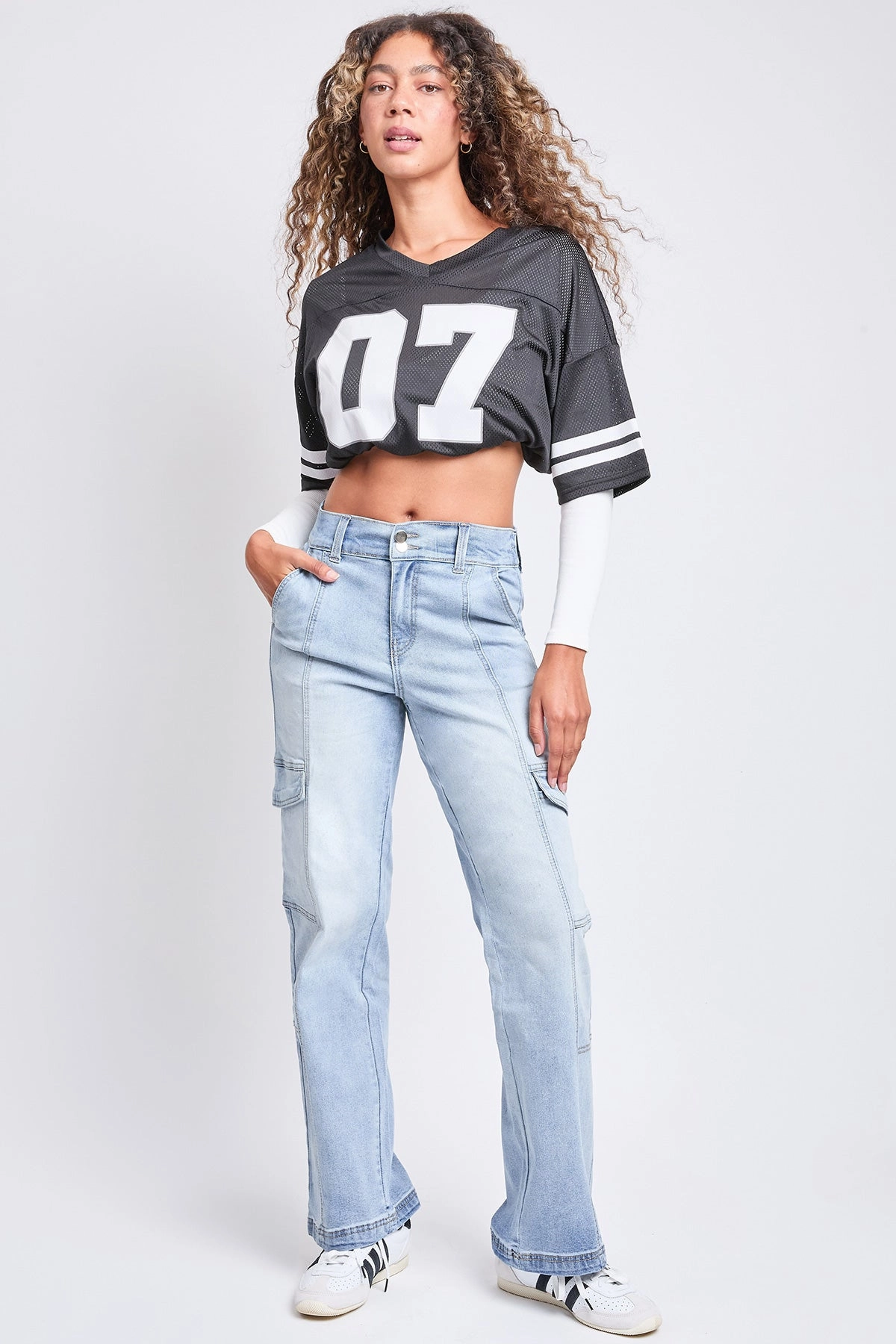 Water Efficient Wash Process Women's High Rise Elastic Waist Straight Leg Cargo