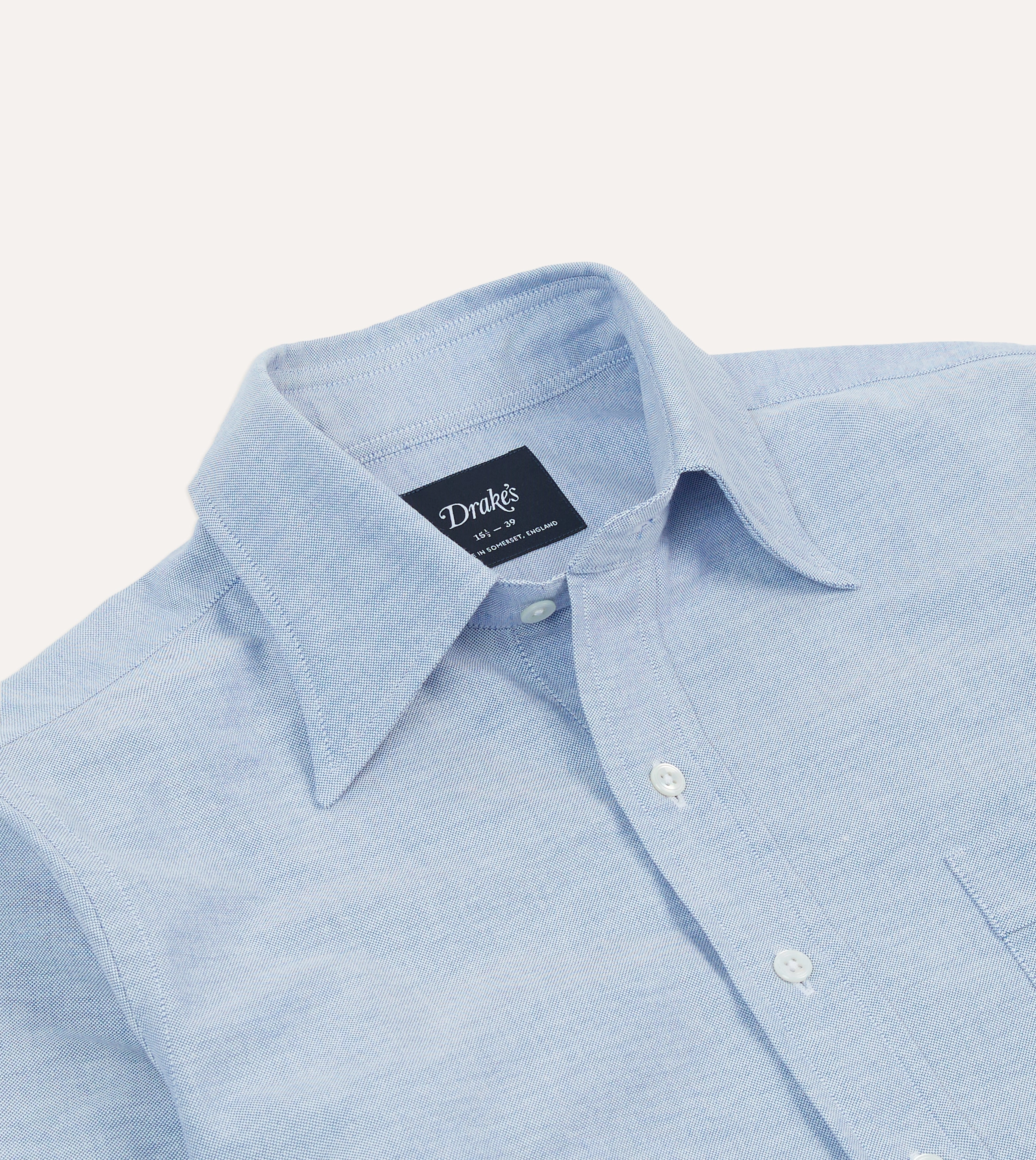 Blue Cotton Oxford Cloth Long Point Collar Shirt Wrinkle Resistant