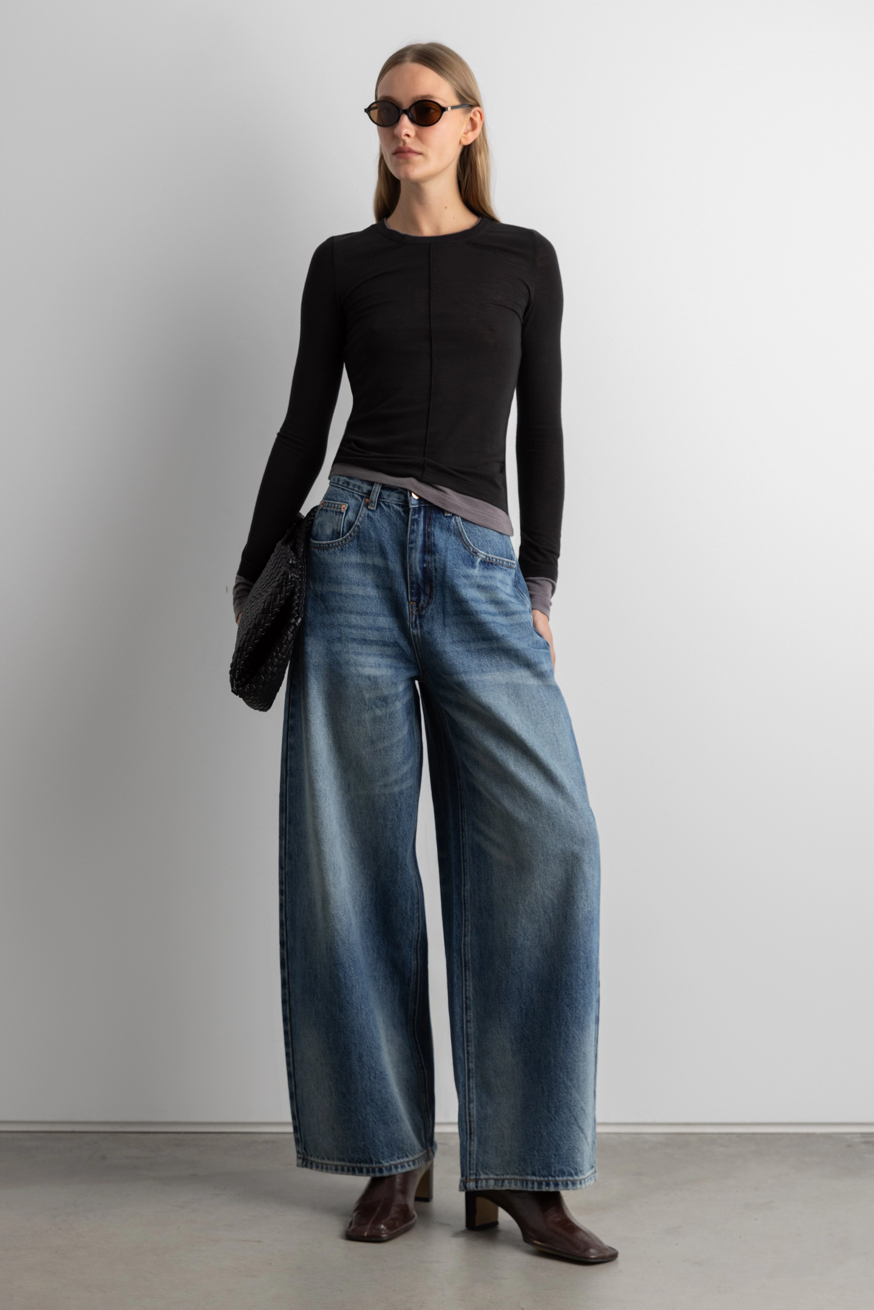 Roll-up style Core Stretch MEDIUM WASH WIDE LEG DENIM JEAN