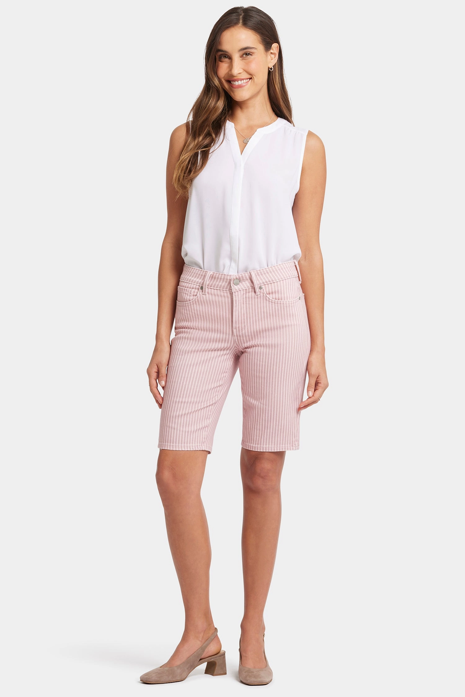 Wrinkle Resistant Material Snowboarding Gear Briella 11 Inch Denim Shorts - Pink Frost Stripe