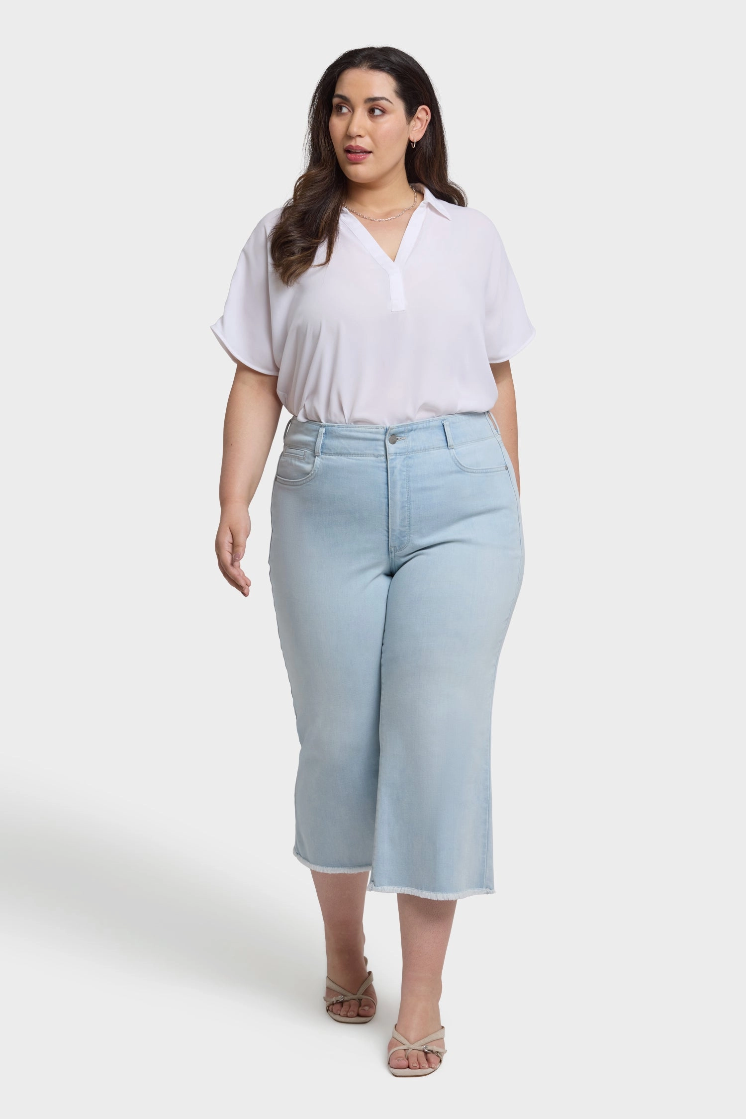 Balanced Piece Brigitte Wide Leg Capri Jeans In Plus Size - Clear Waters
