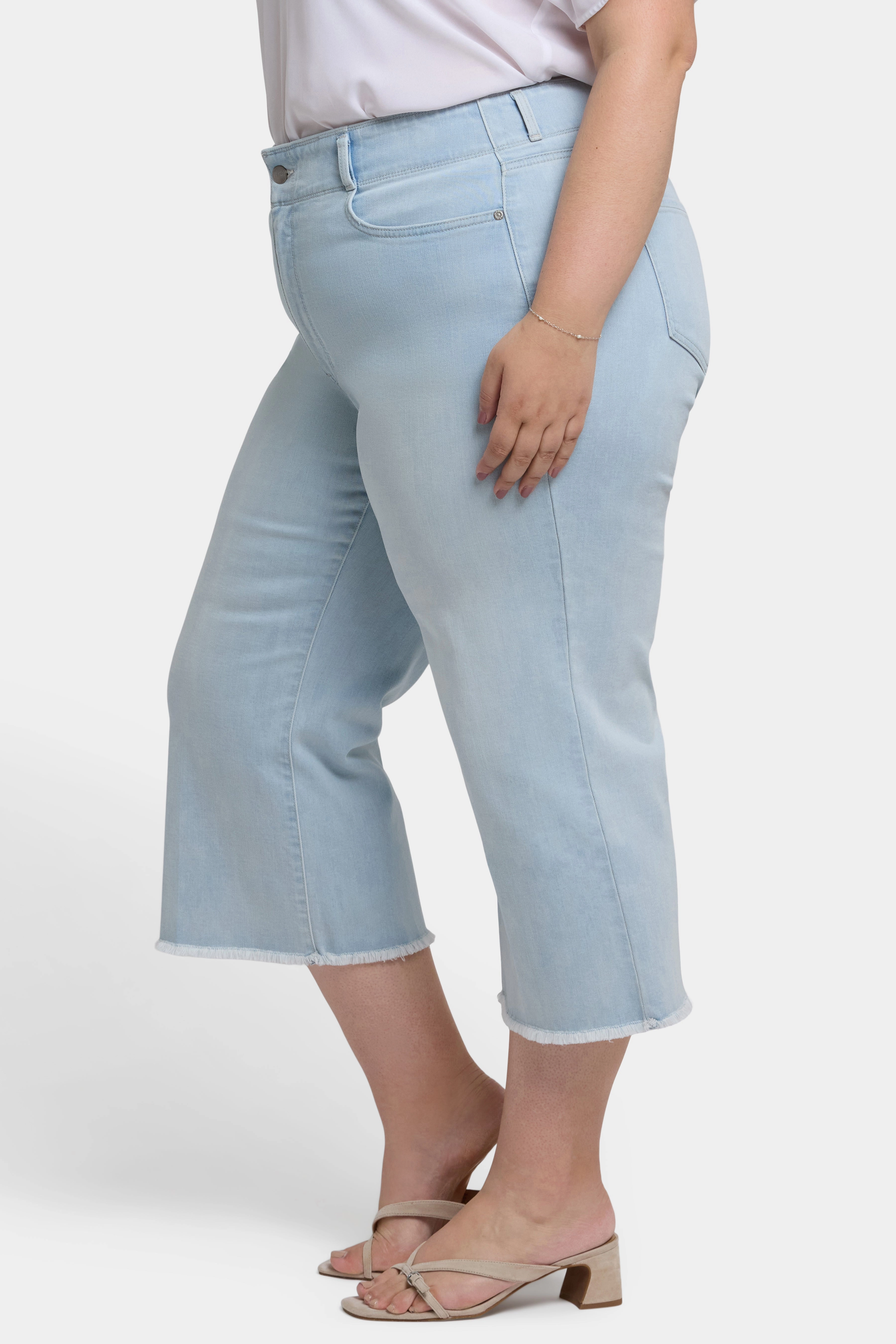 Music Event Picnic Style Creative Look Work Ready Lightweight Brigitte Wide Leg Capri Jeans In Plus Size - Clear Waters