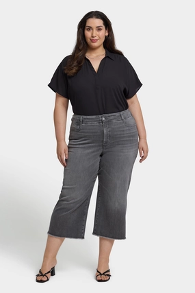 Brigitte Wide Leg Capri Jeans In Plus Size - Frontera Bluffs Pre Washed Denim Weekend Warrior Earthy