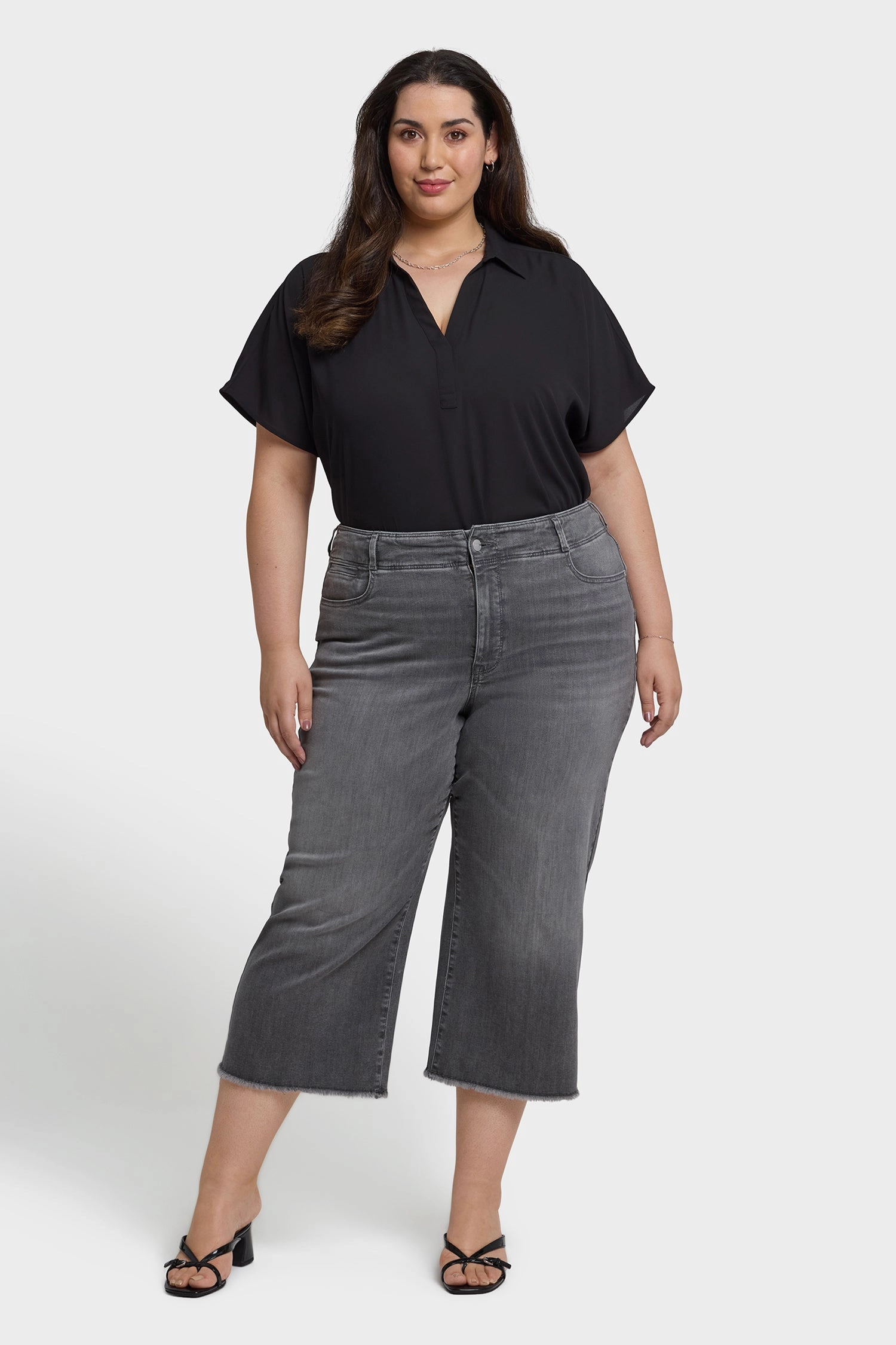 Brigitte Wide Leg Capri Jeans In Plus Size - Frontera Bluffs Pre Washed Denim Weekend Warrior Earthy