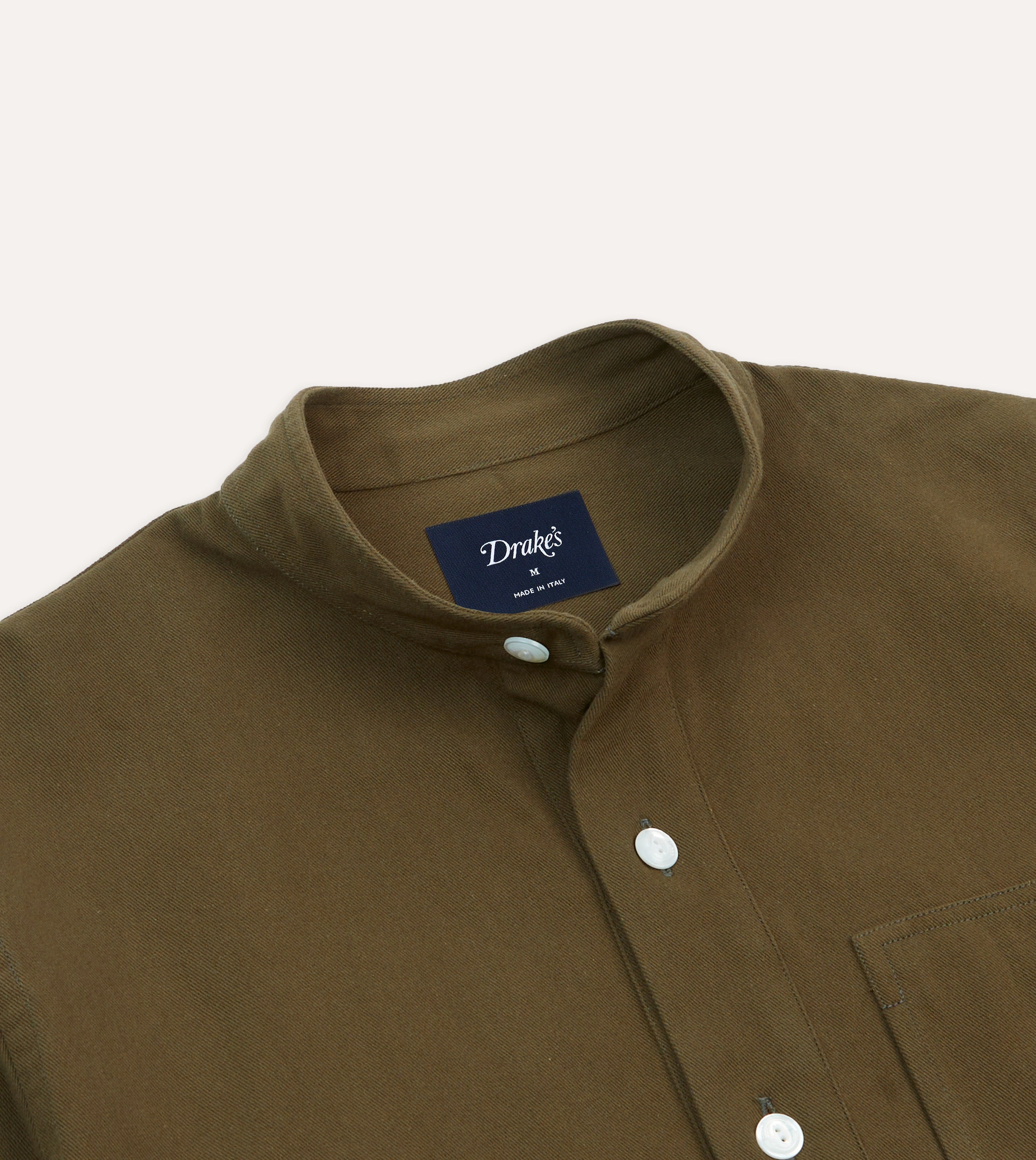 Brown Cotton Mandarin Collar Popover Shirt Cruise Collection Classic Comfort