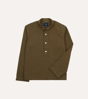 Brown Cotton Mandarin Collar Popover Shirt Holiday Special Weekend Outfit