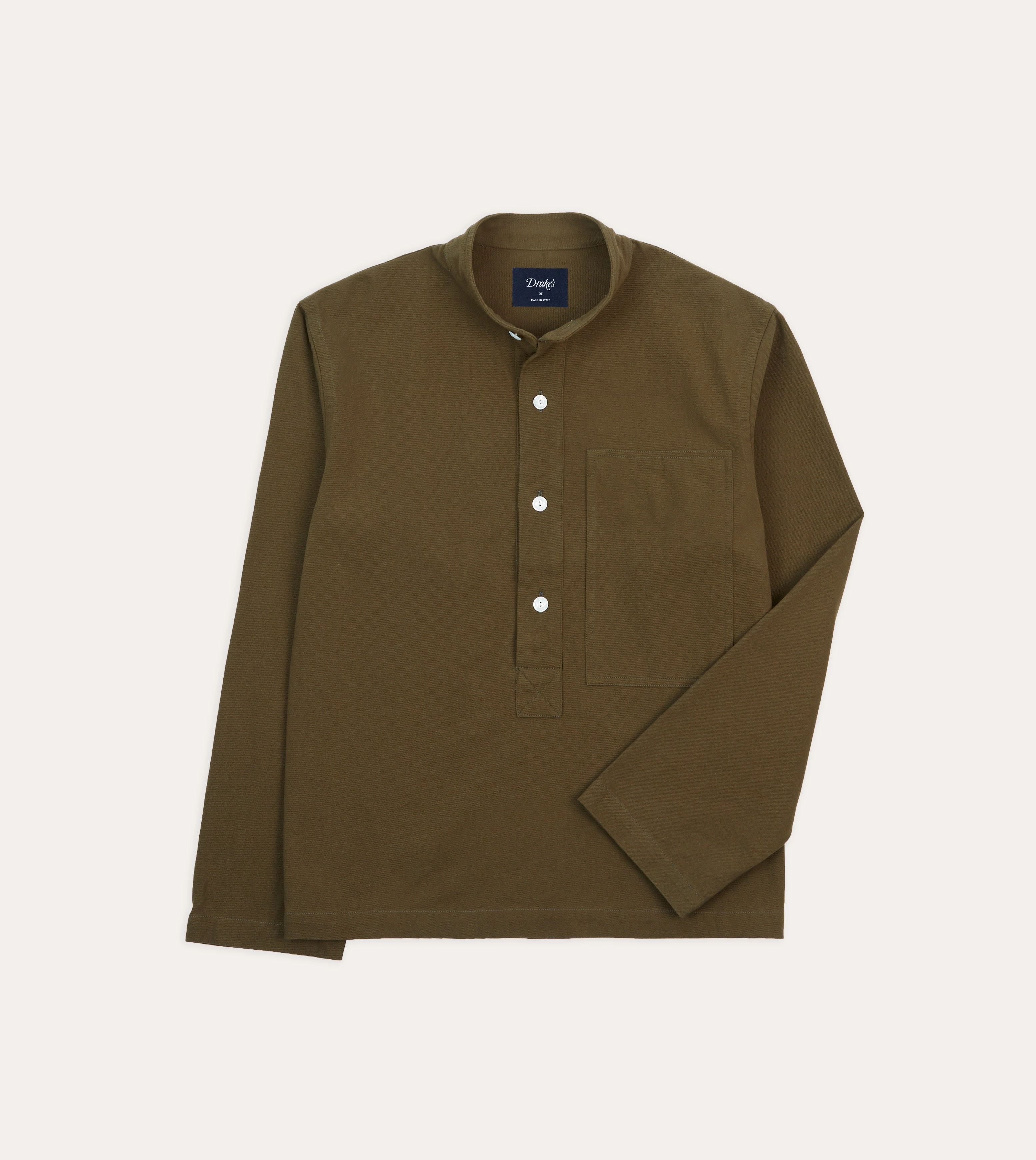 Brown Cotton Mandarin Collar Popover Shirt Holiday Special Weekend Outfit