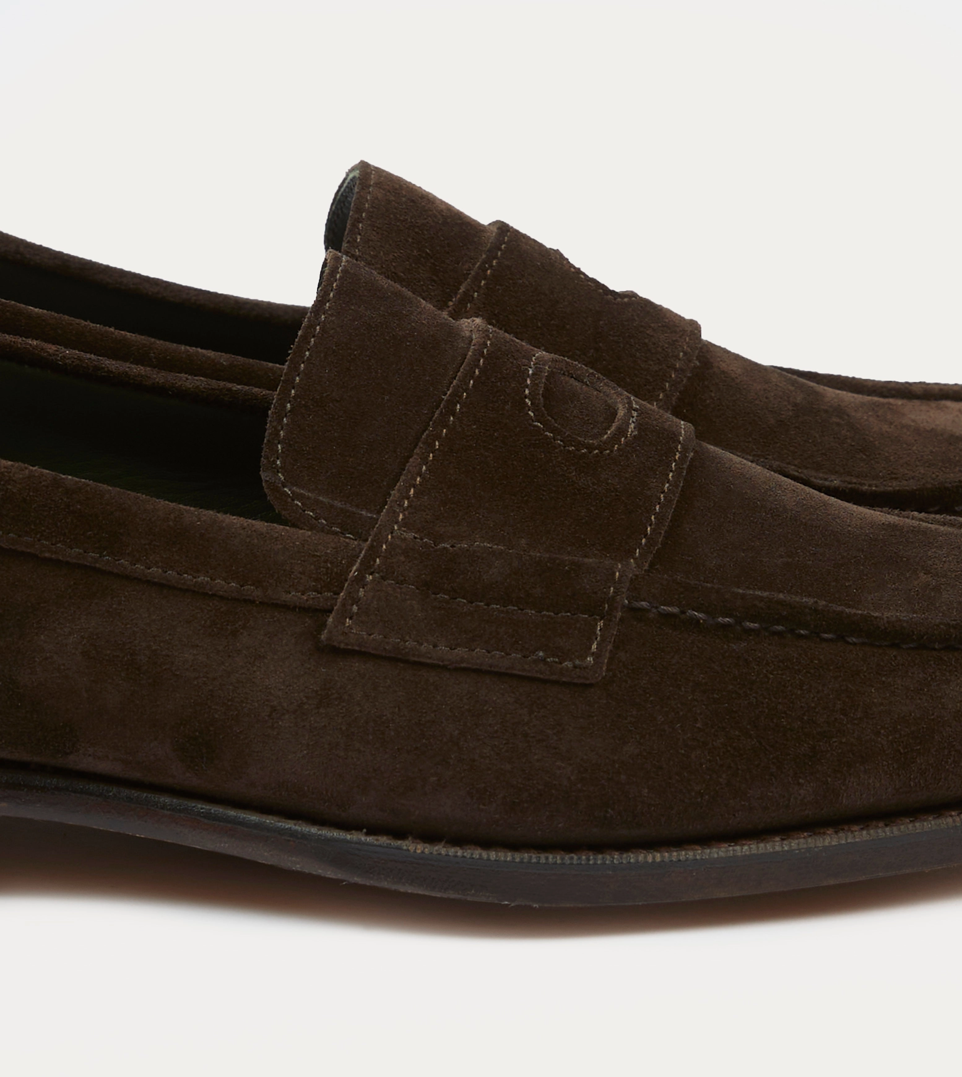 Wide Base Brown Suede Charles Mk II Goodyear Welted Penny Loafer