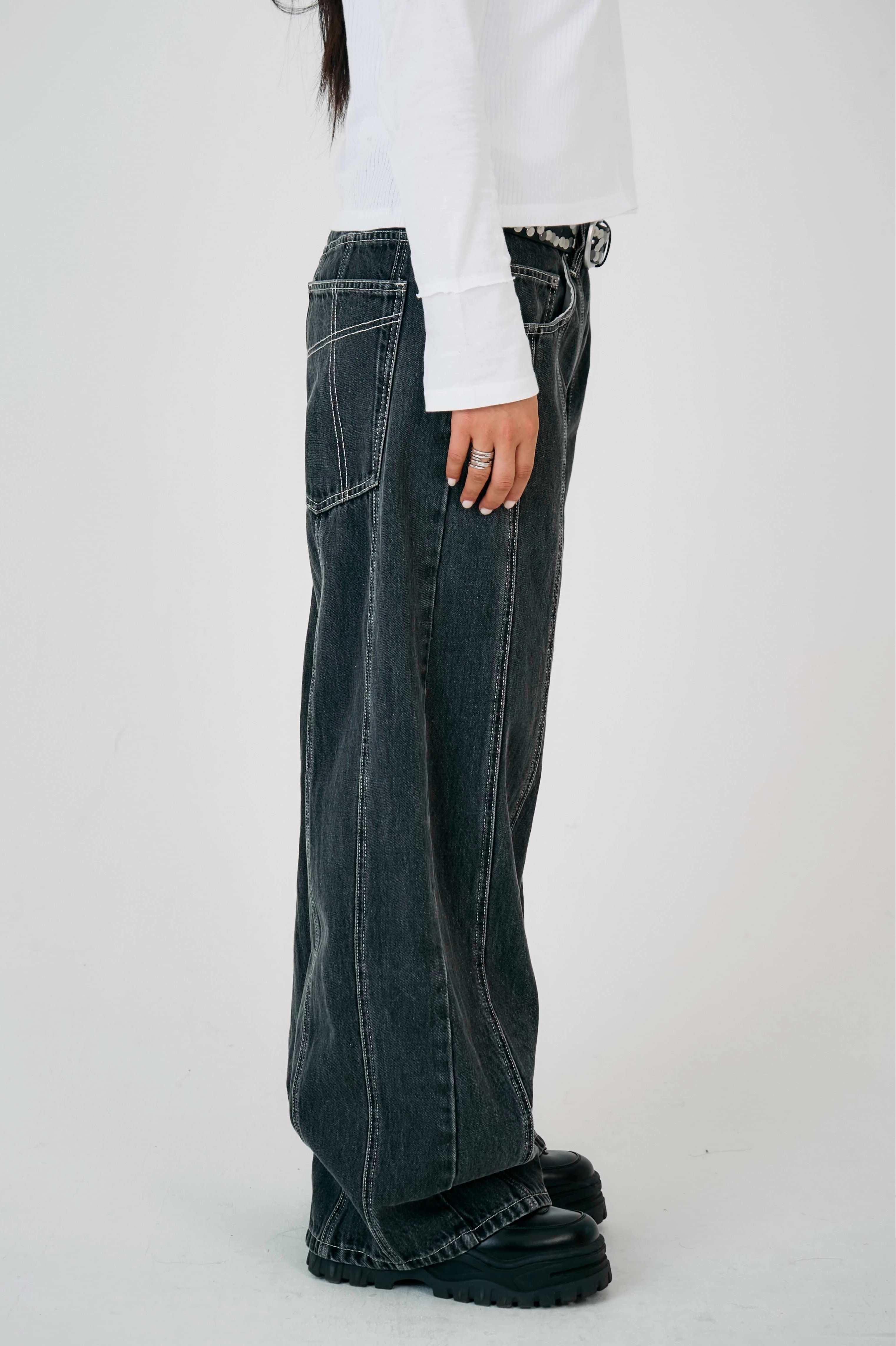 Stretch Classic Wear Abrasion Resistant Fabric Grey Rinse Panel Seam Jeans