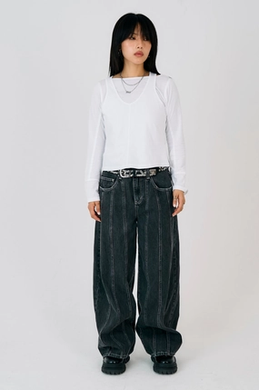 Grey Rinse Panel Seam Jeans Tailored Style