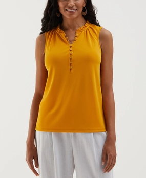 Button Front Ruffle Tank Top Breathable Base