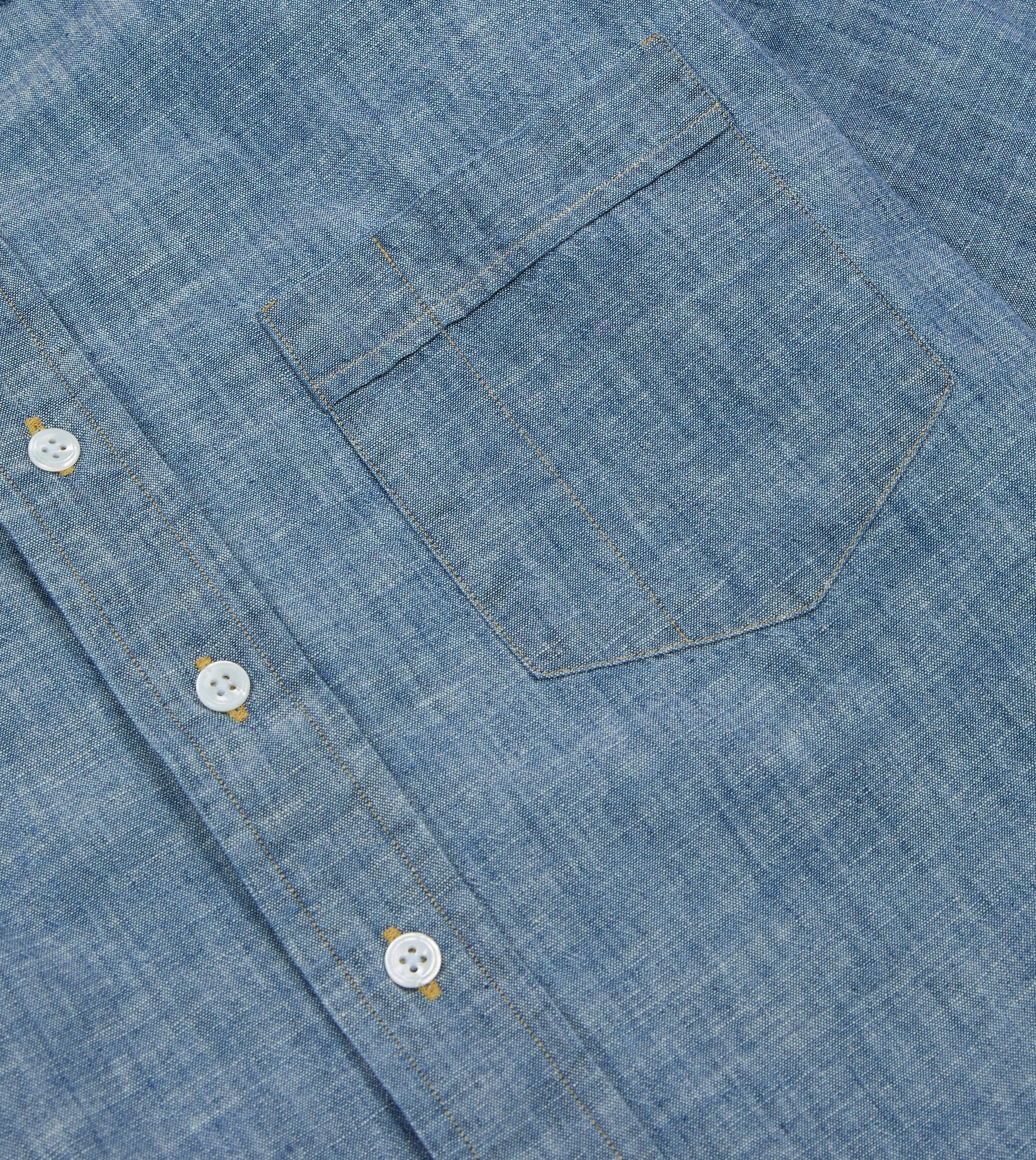 Blue Chambray Long Point Collar Shirt handmade touch Lightweight Layer