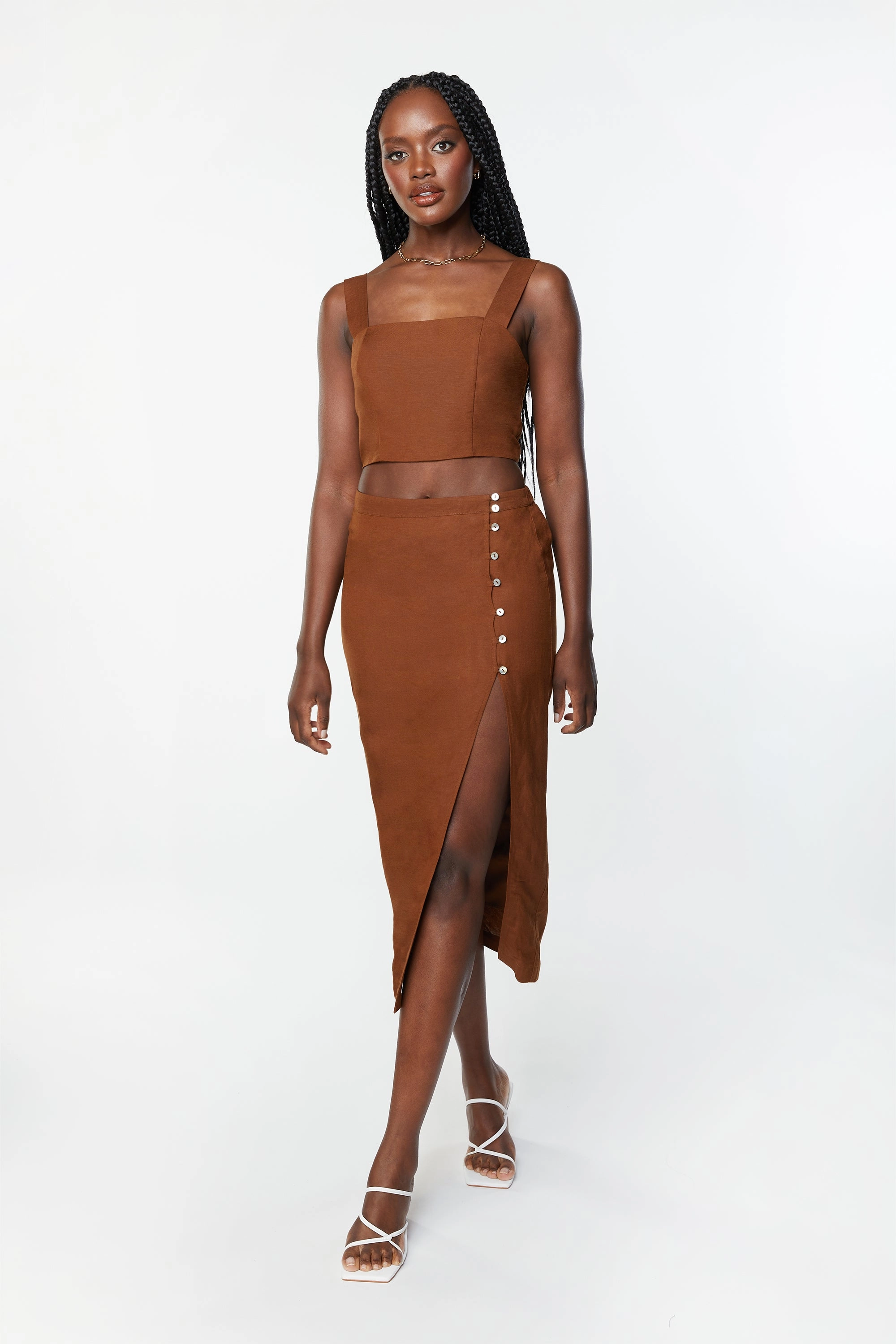 BUTTON UP MIDI SKIRT Matching Belt