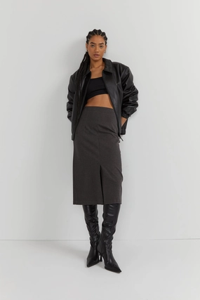Laidback Style MIDI SKIRT WITH SLIT