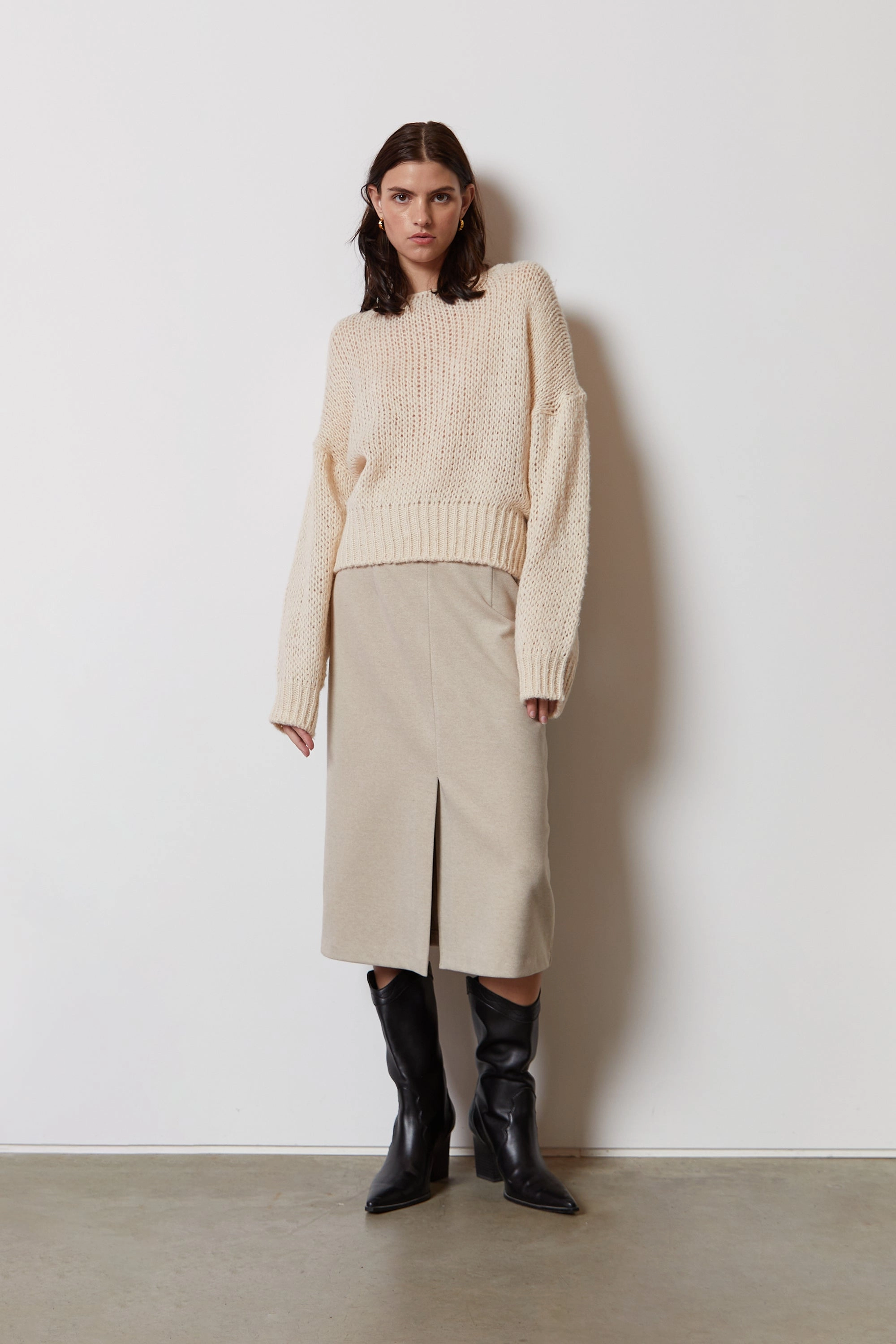 All Day Flat Lay Collar MIDI SKIRT WITH SLIT