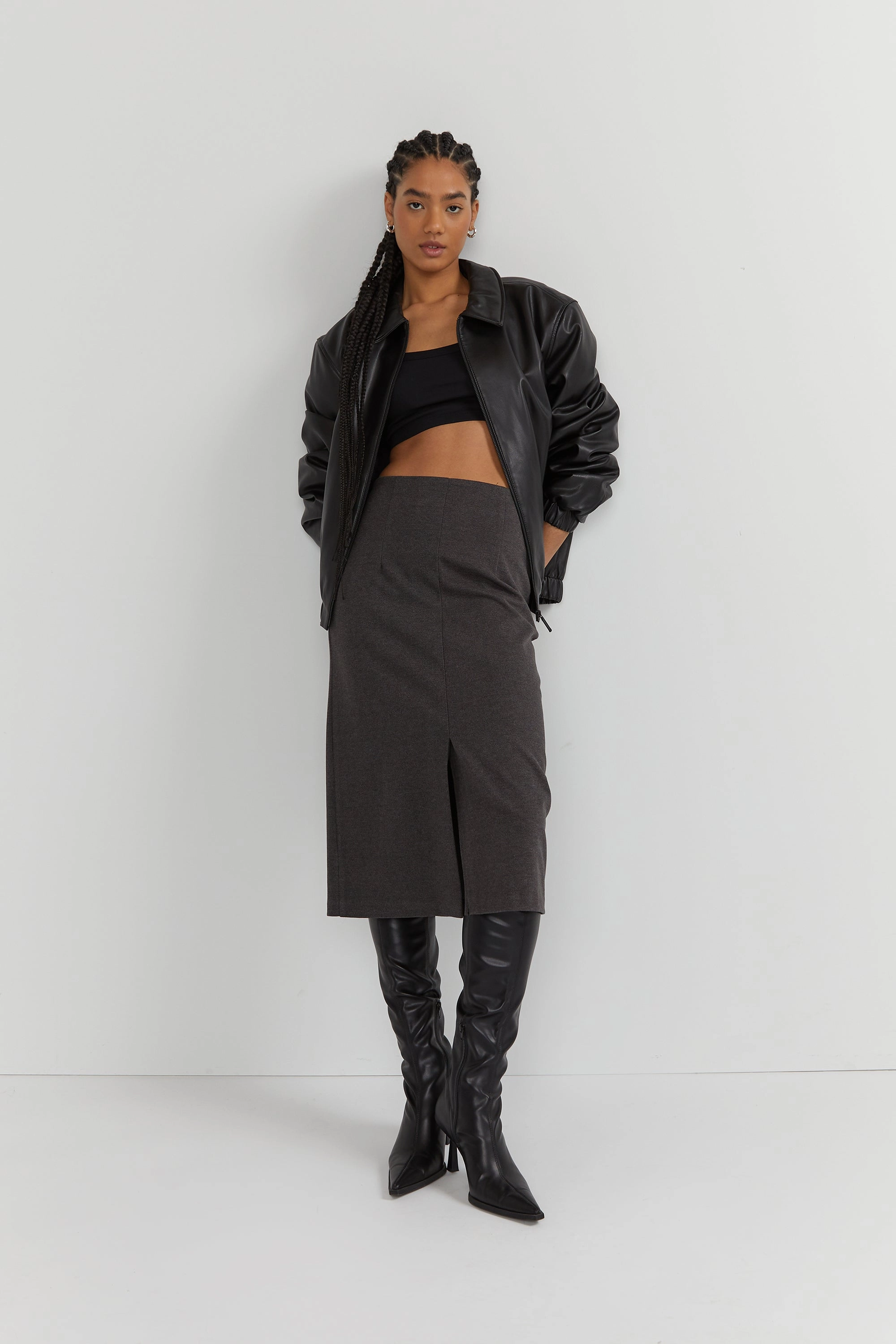 Budget Friendly MIDI SKIRT WITH SLIT