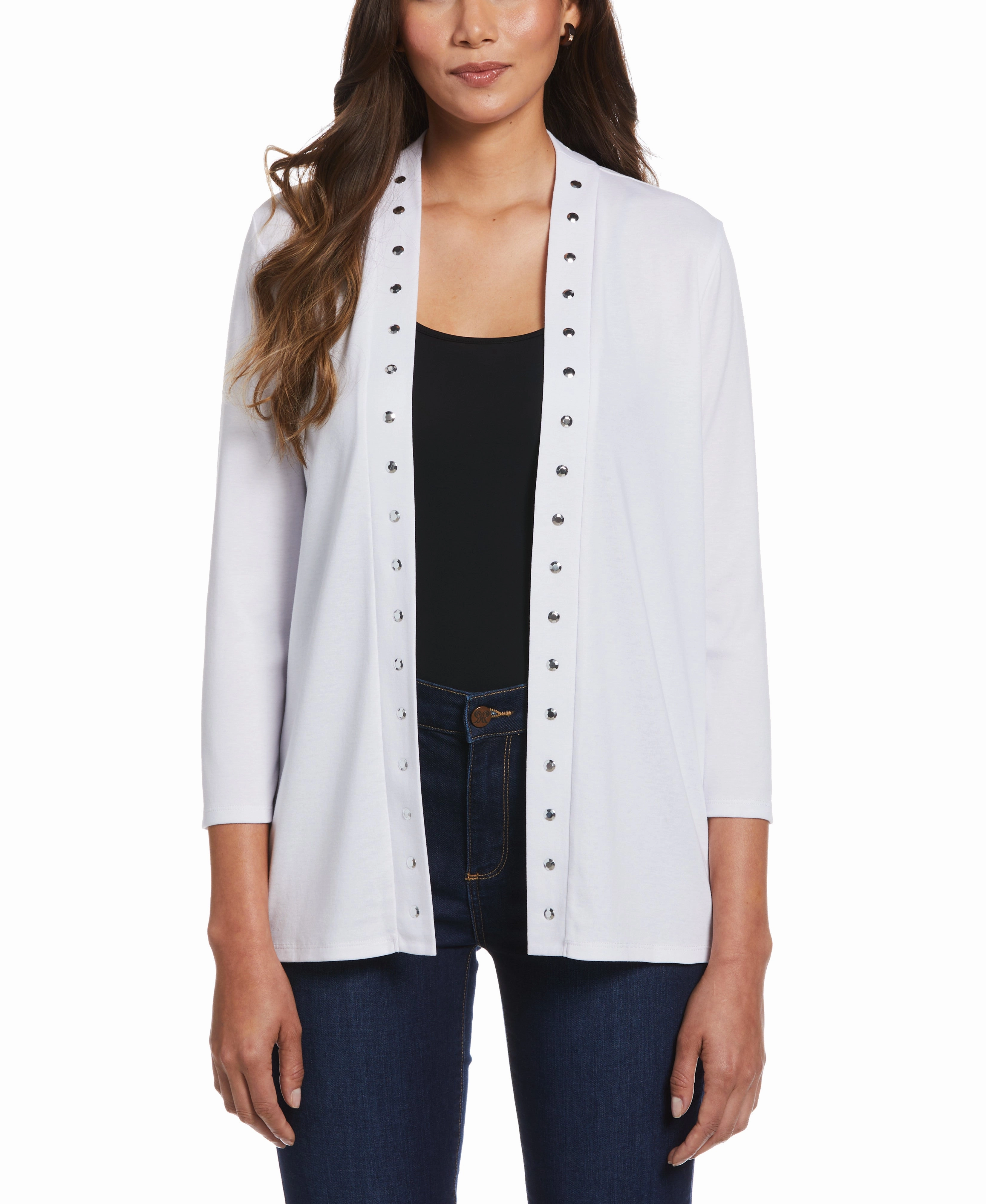 Sporty Layers Cardigan Sweater with Hardware Trim