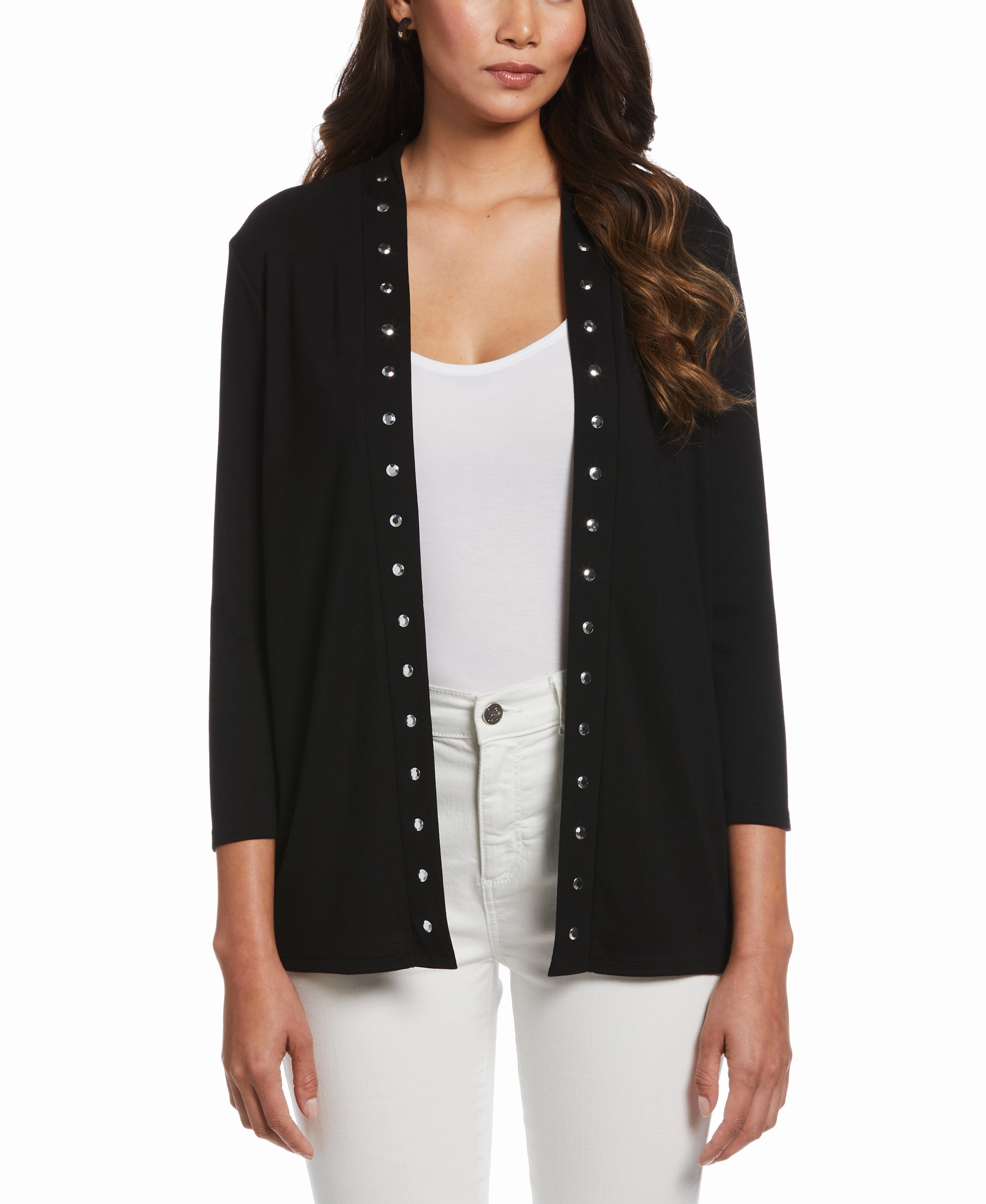 Cold-Weather Apparel Layered Wear Cardigan Sweater with Hardware Trim