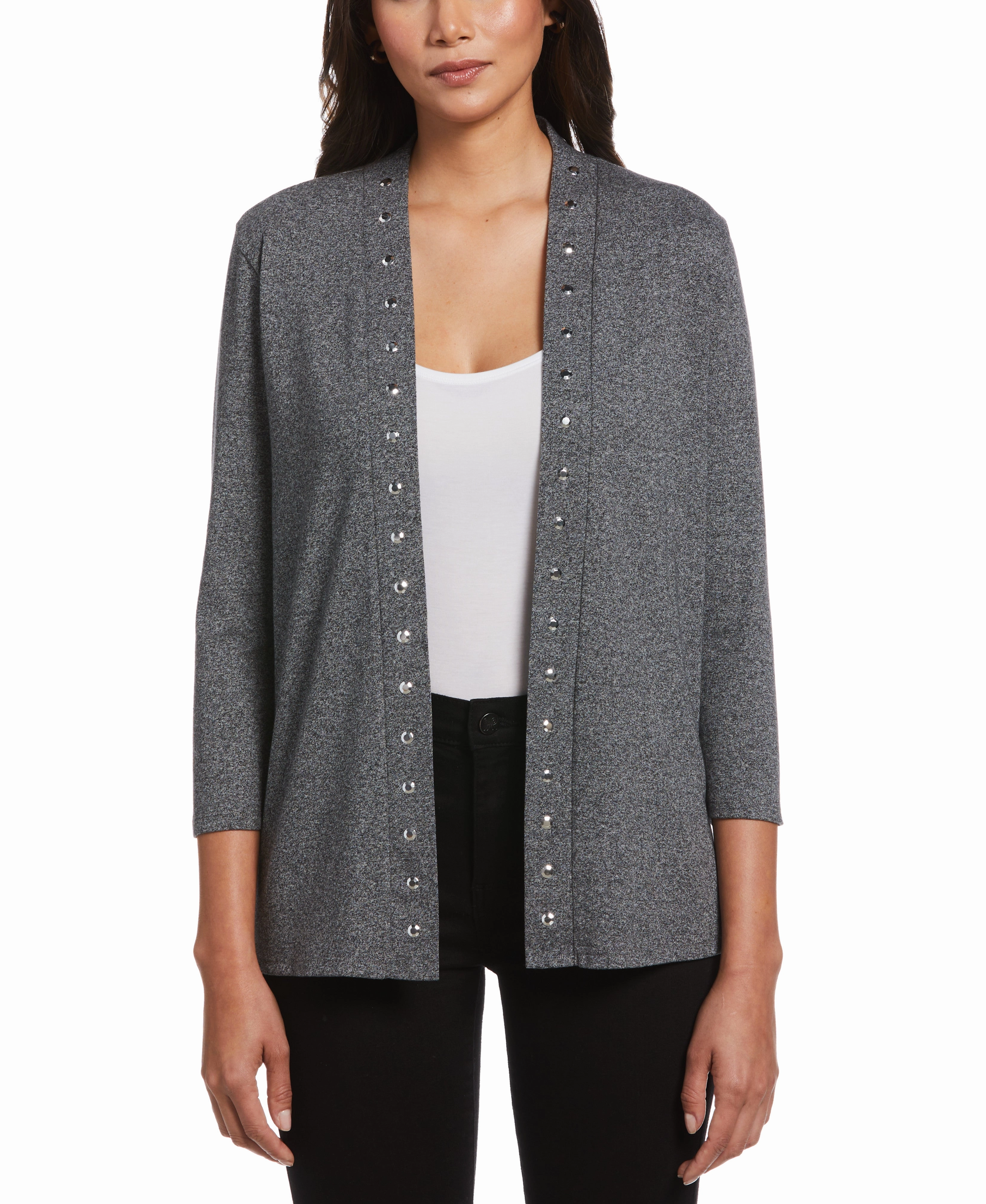 Cardigan Sweater with Hardware Trim Friction Resistant Edging Cozy Knit Design