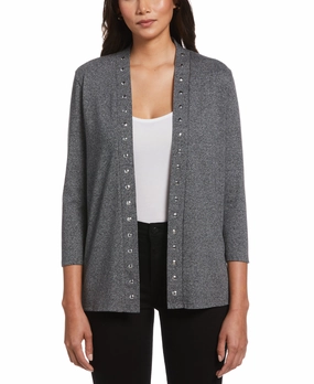 Cardigan Sweater with Hardware Trim Friction Resistant Edging Cozy Knit Design