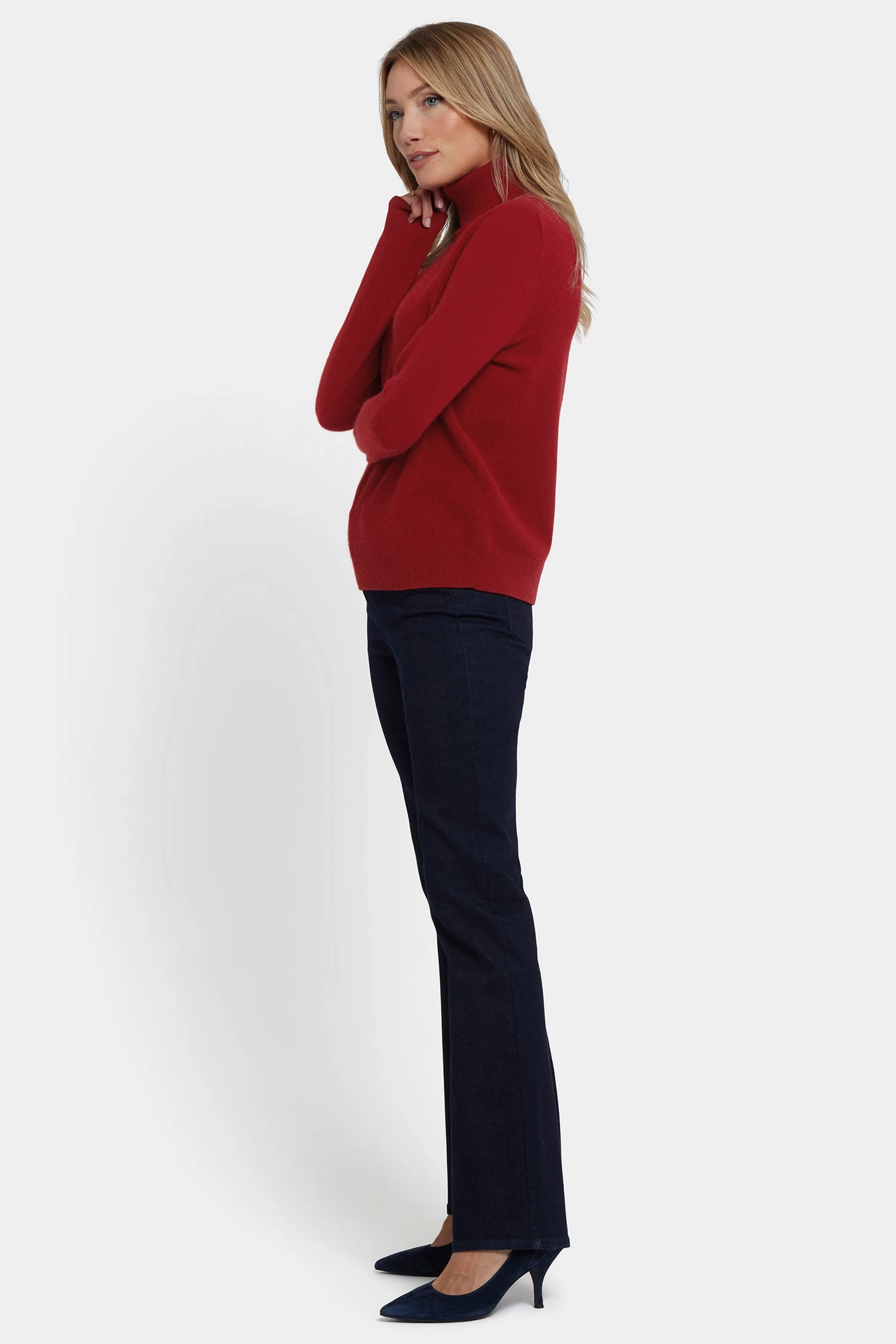 Flexible Comfort Cashmere Turtleneck Sweater - Red