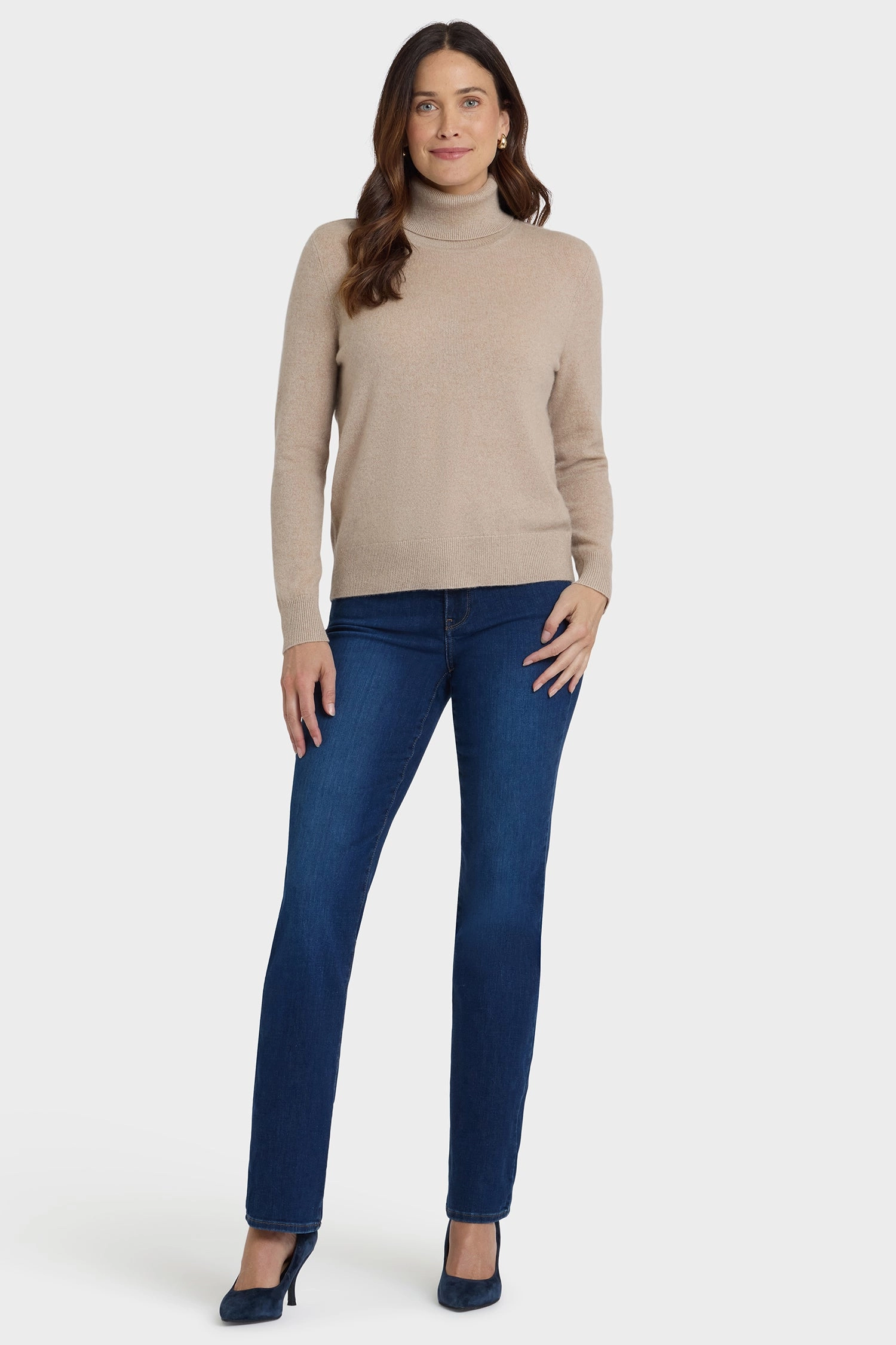 Elastic design Cashmere Turtleneck Sweater - Taupe