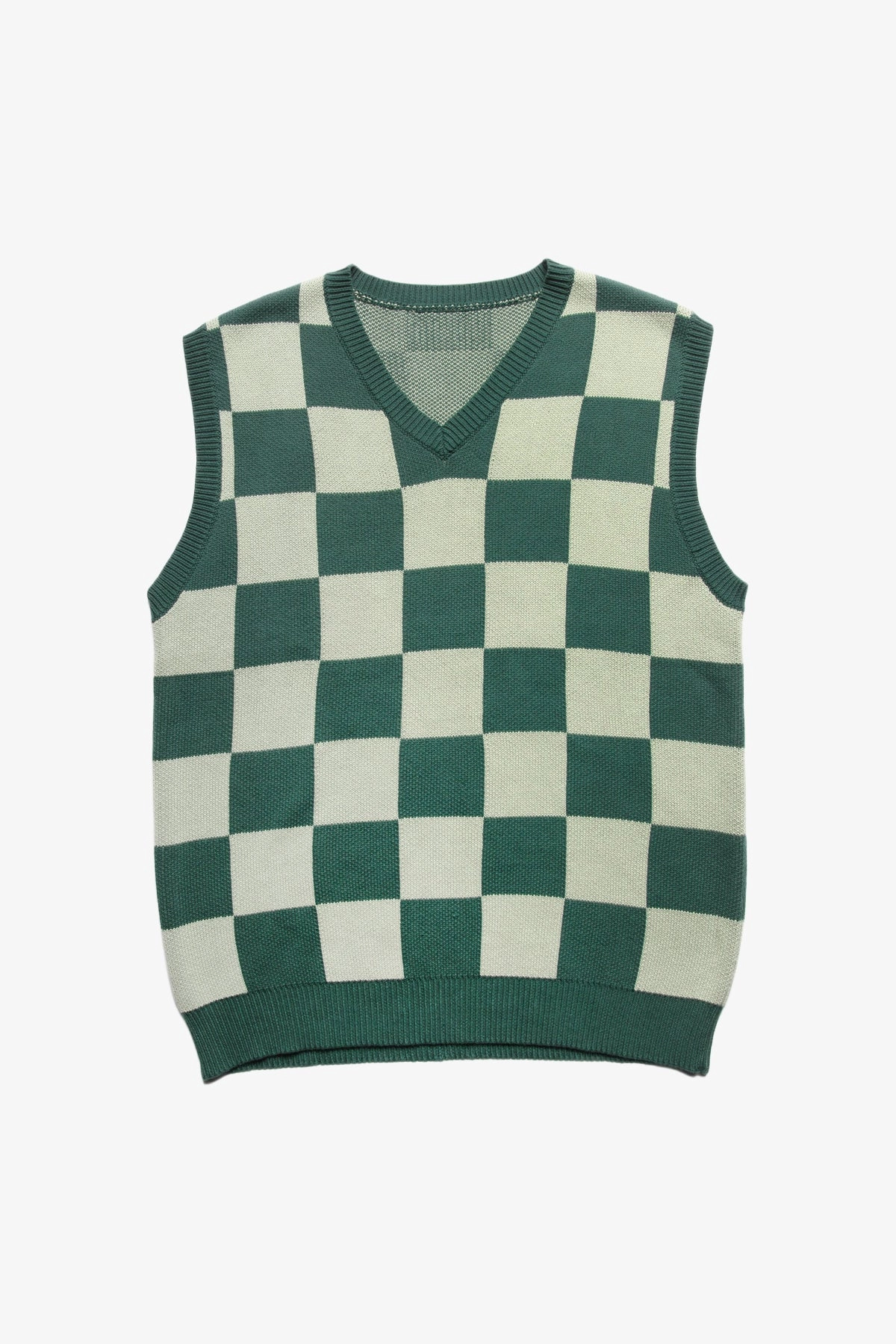 Service Works - Checkerboard Knitted Vest - Green Comfy clothing