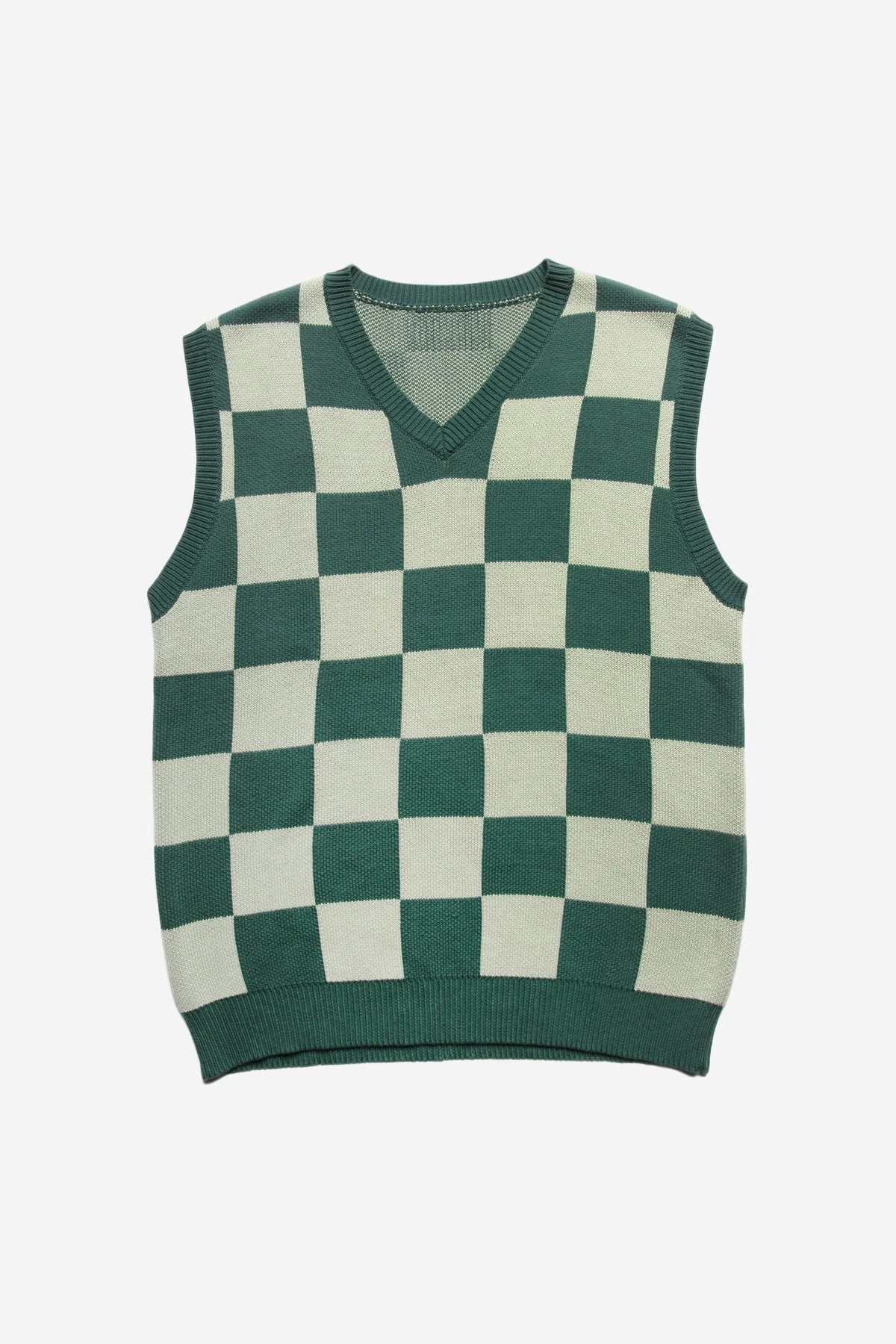 Stylish Everyday Wear Quick Wear Service Works - Checkerboard Knitted Vest - Green