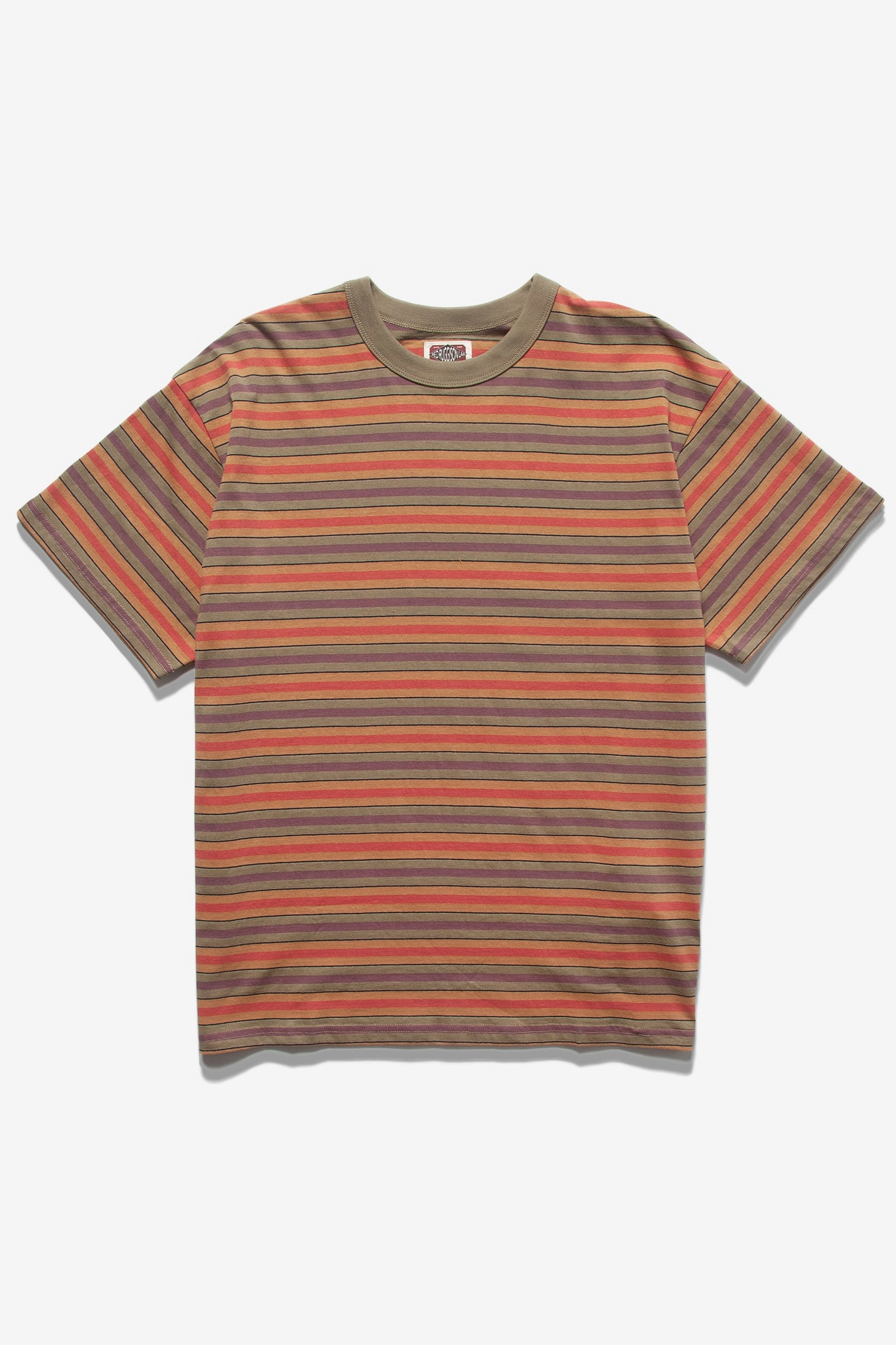 Red Ruggison - 90's Striped T-Shirt - Moss/Yellow Cozy Design