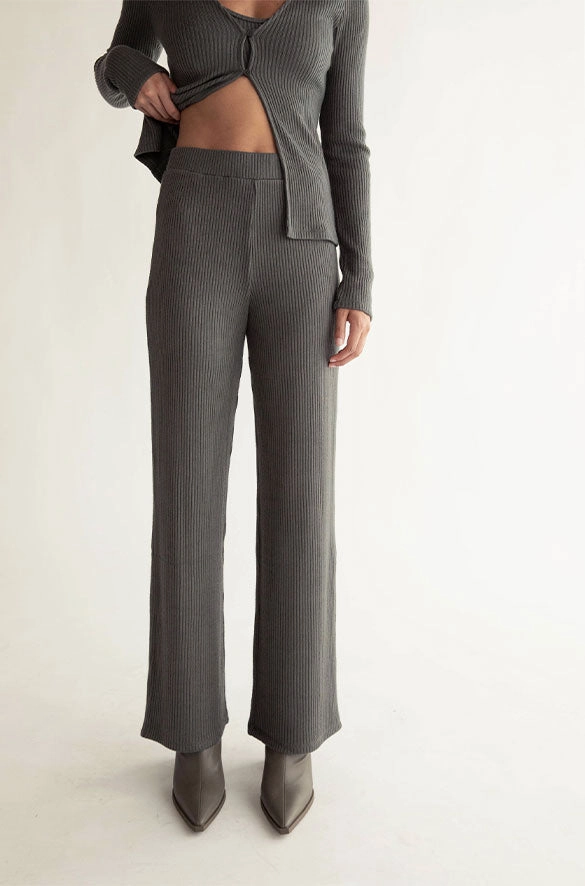 RIB-KNIT STRAIGHT LEG PANT Breathable Stretch