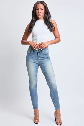 Stylish Silhouette Women's WannaBettaButt Mid Rise Embroidered Skinny Jean