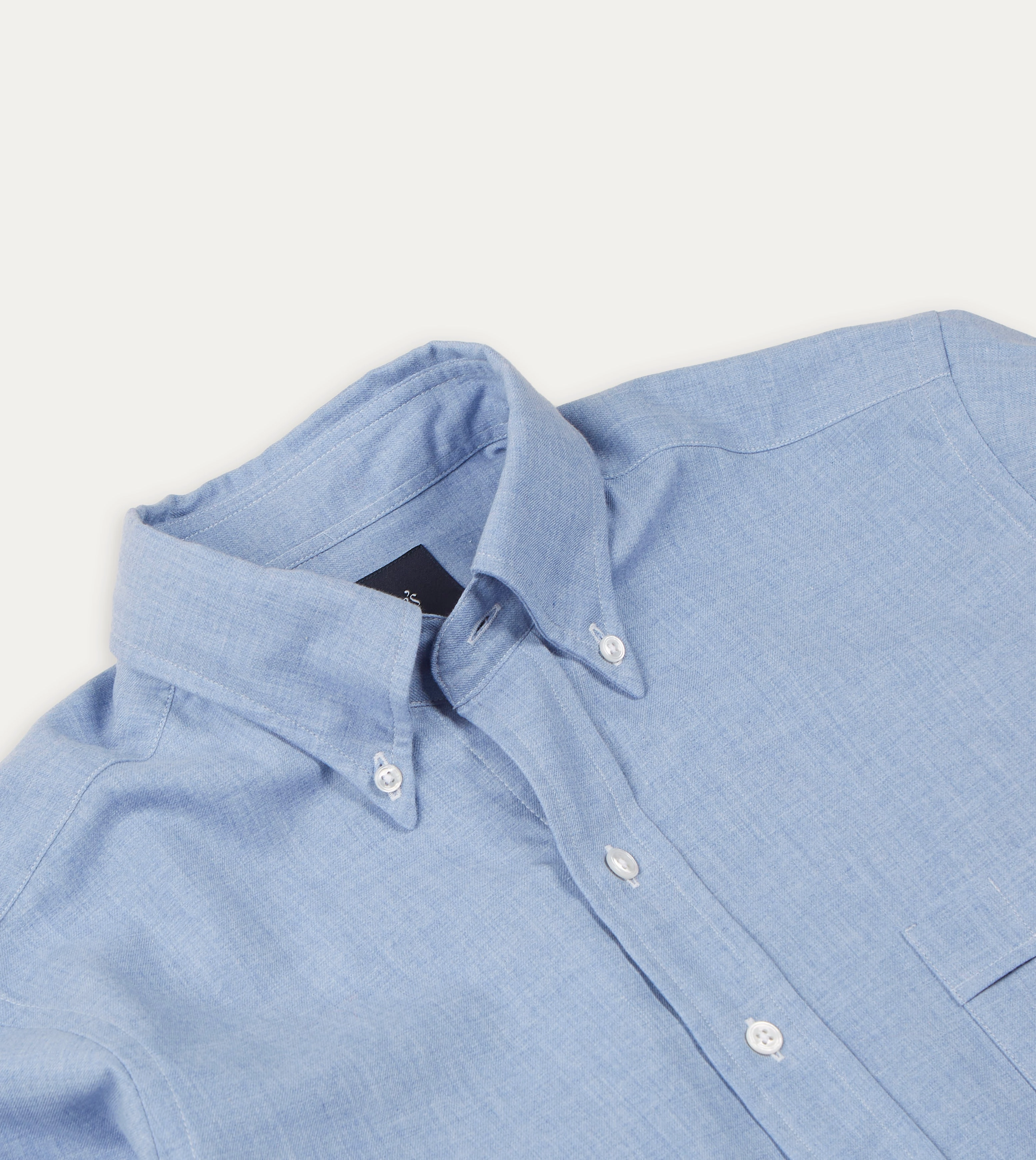 Light Blue Brushed Cotton Button-Down Shirt Unstructured Shoulder Cultural Inspired