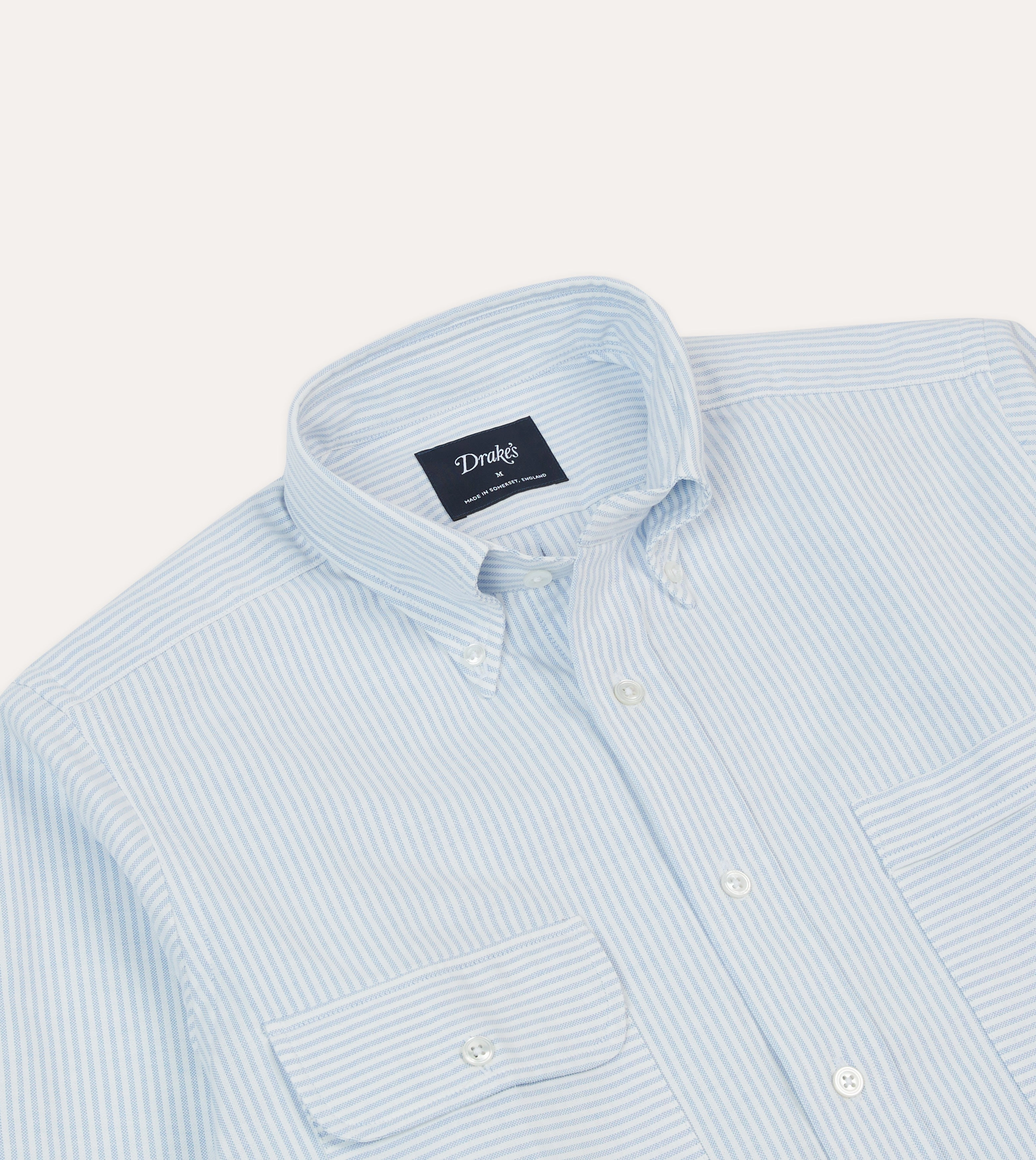 Tailored Cut Blue Ticking Stripe Oxford Cloth Button-Down Work Shirt