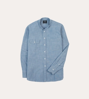 Oversized style EasyCare Fabric Chambray Cotton Mandarin Collar Shirt