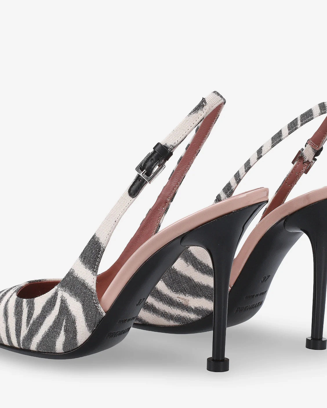 Platform Heel Closed Toe Style Chanel Canvas Zebra with Glossy Black Stiletto Heel M7030A