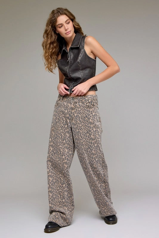 Water Efficient Wash Process Day Off Fit Cheetah Print Low Slung Baggy Jeans