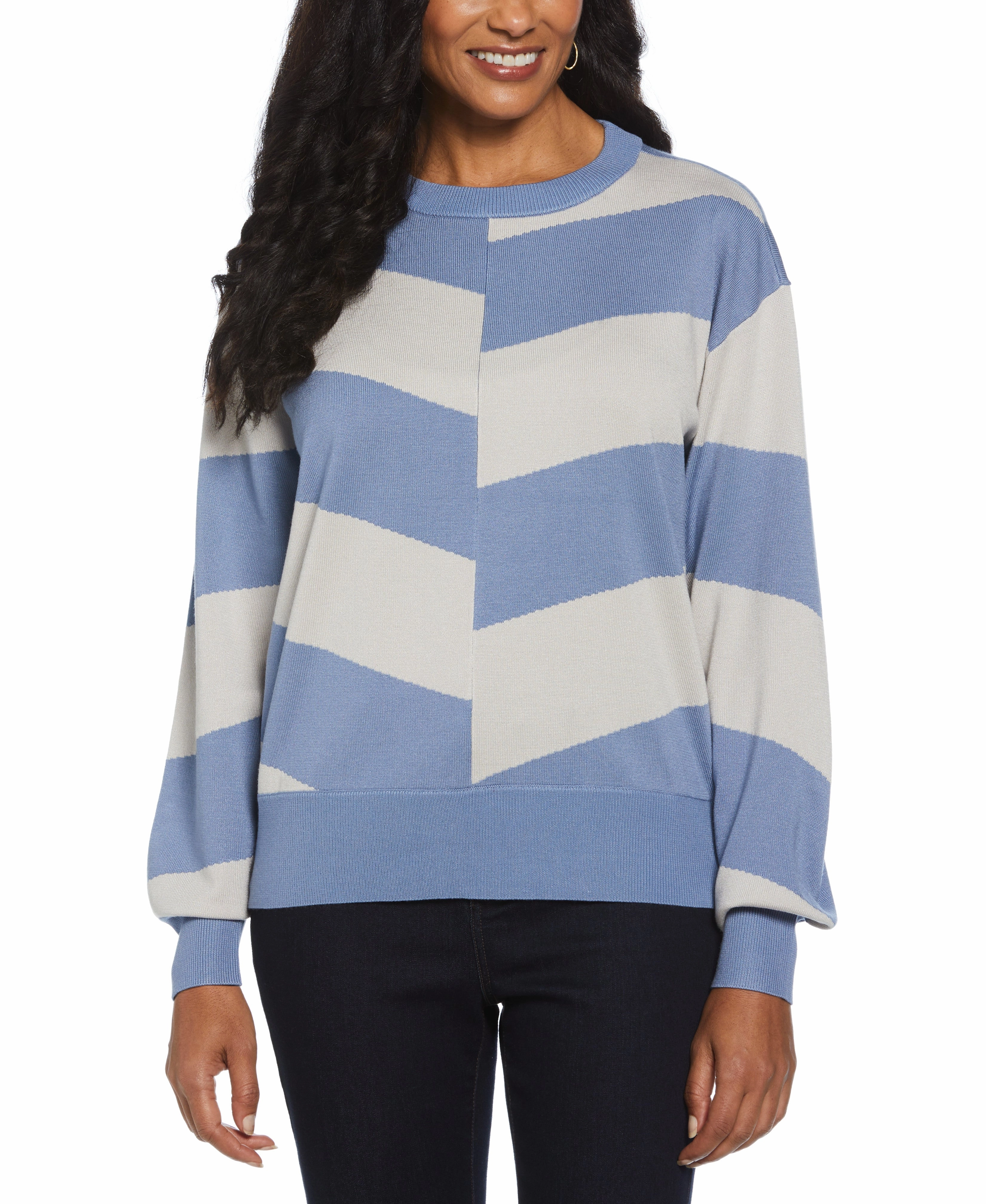 Chevron Crew Neck Easy Sweater Cozy Everyday Wear