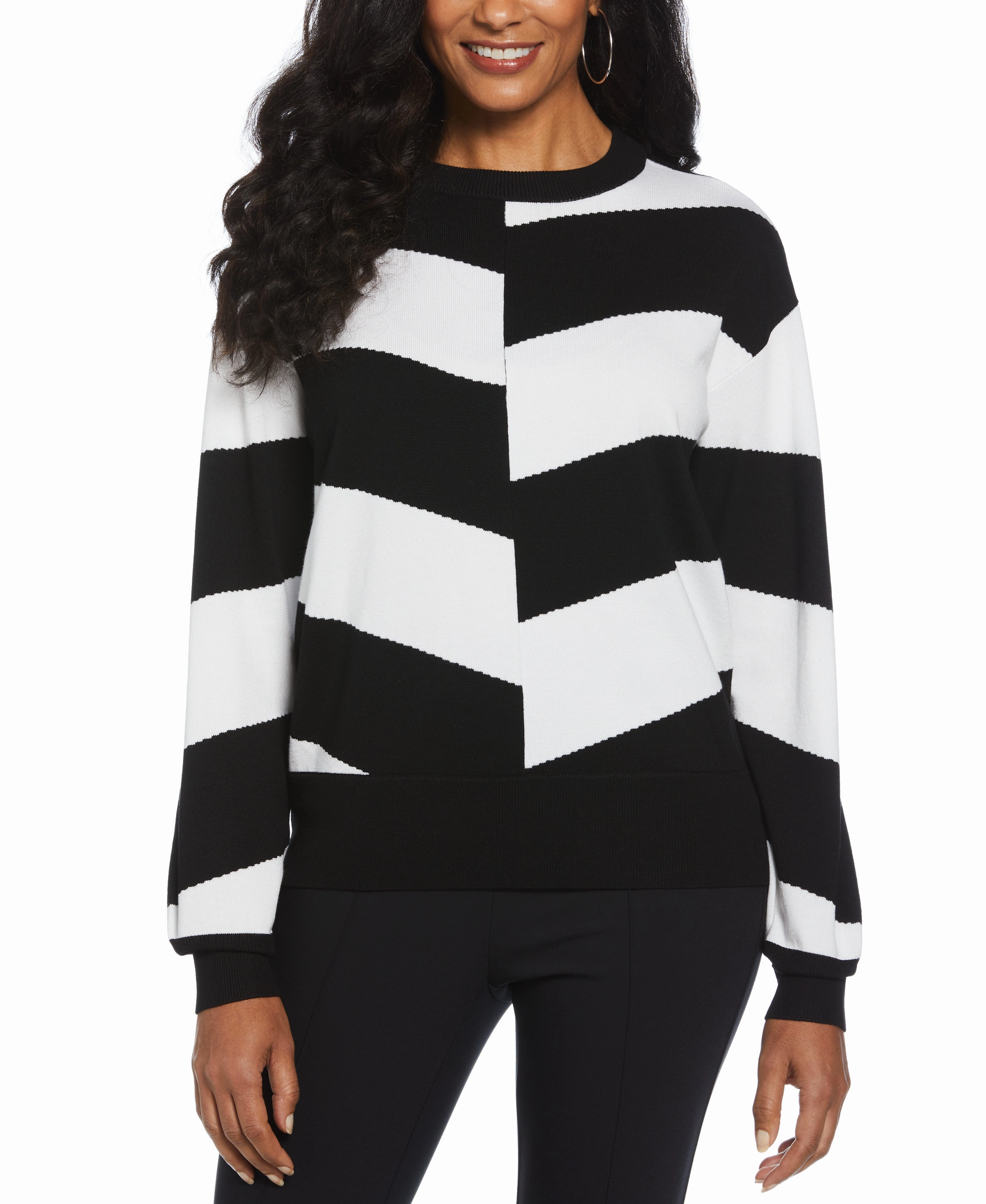Comfort Choice Relaxed Style Chevron Crew Neck Easy Sweater