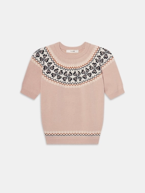 Soft Knit Design The Cashmere Fairisle Crew Sweater -- Pink Sand