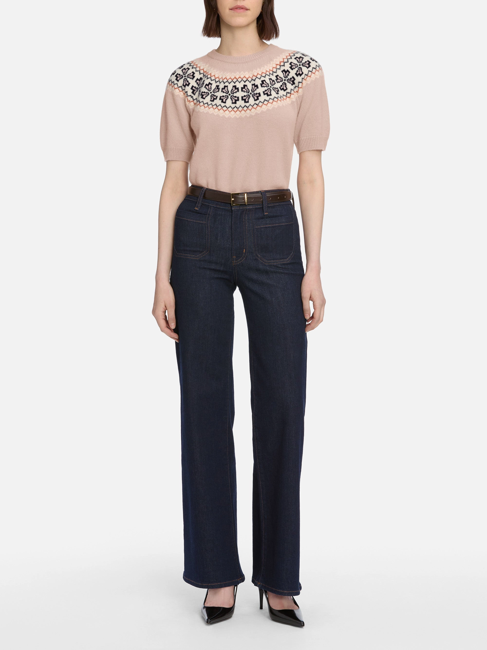 The Cashmere Fairisle Crew Sweater -- Pink Sand Quick Drying Technology