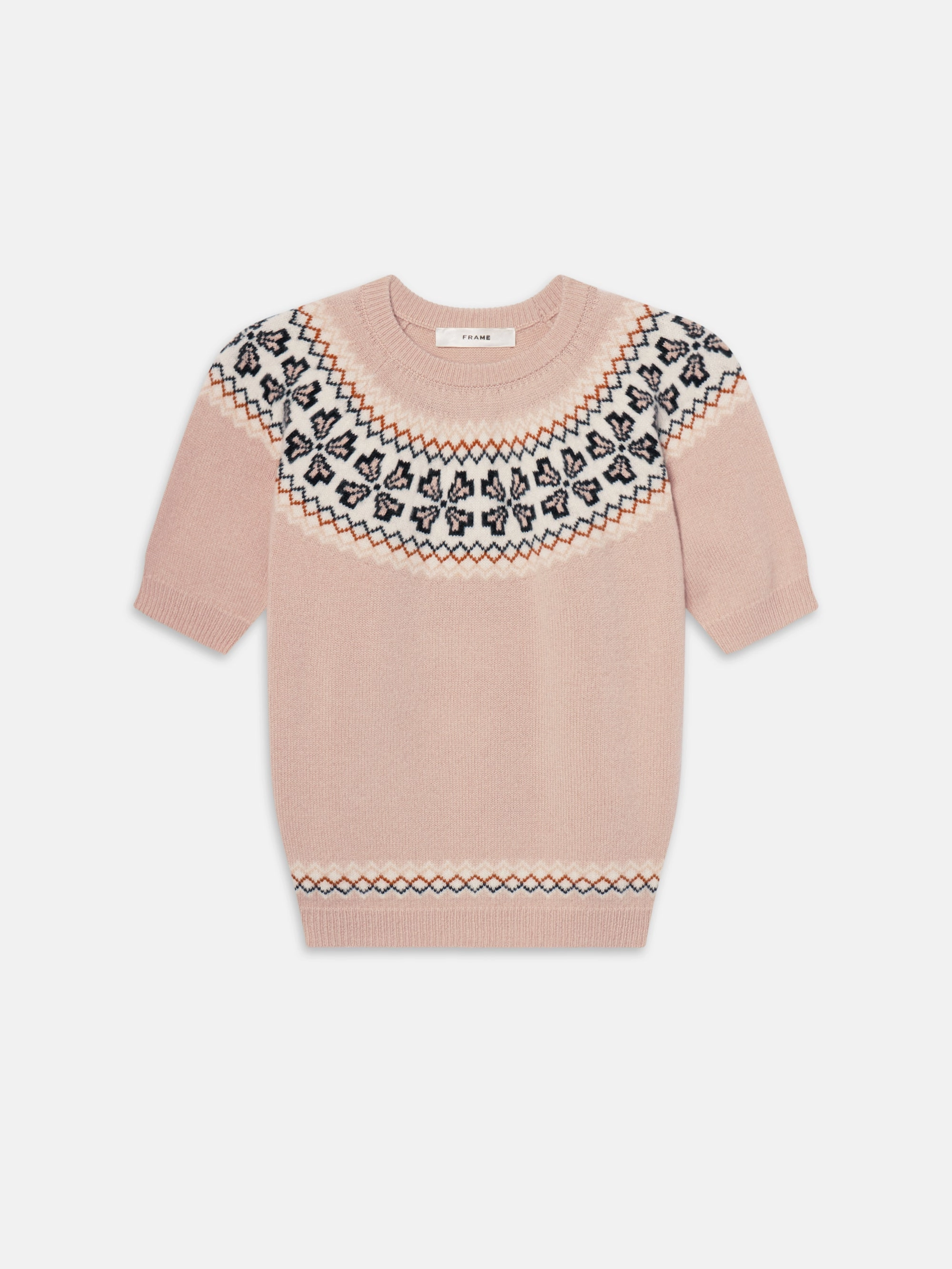 Soft Knit Design The Cashmere Fairisle Crew Sweater -- Pink Sand