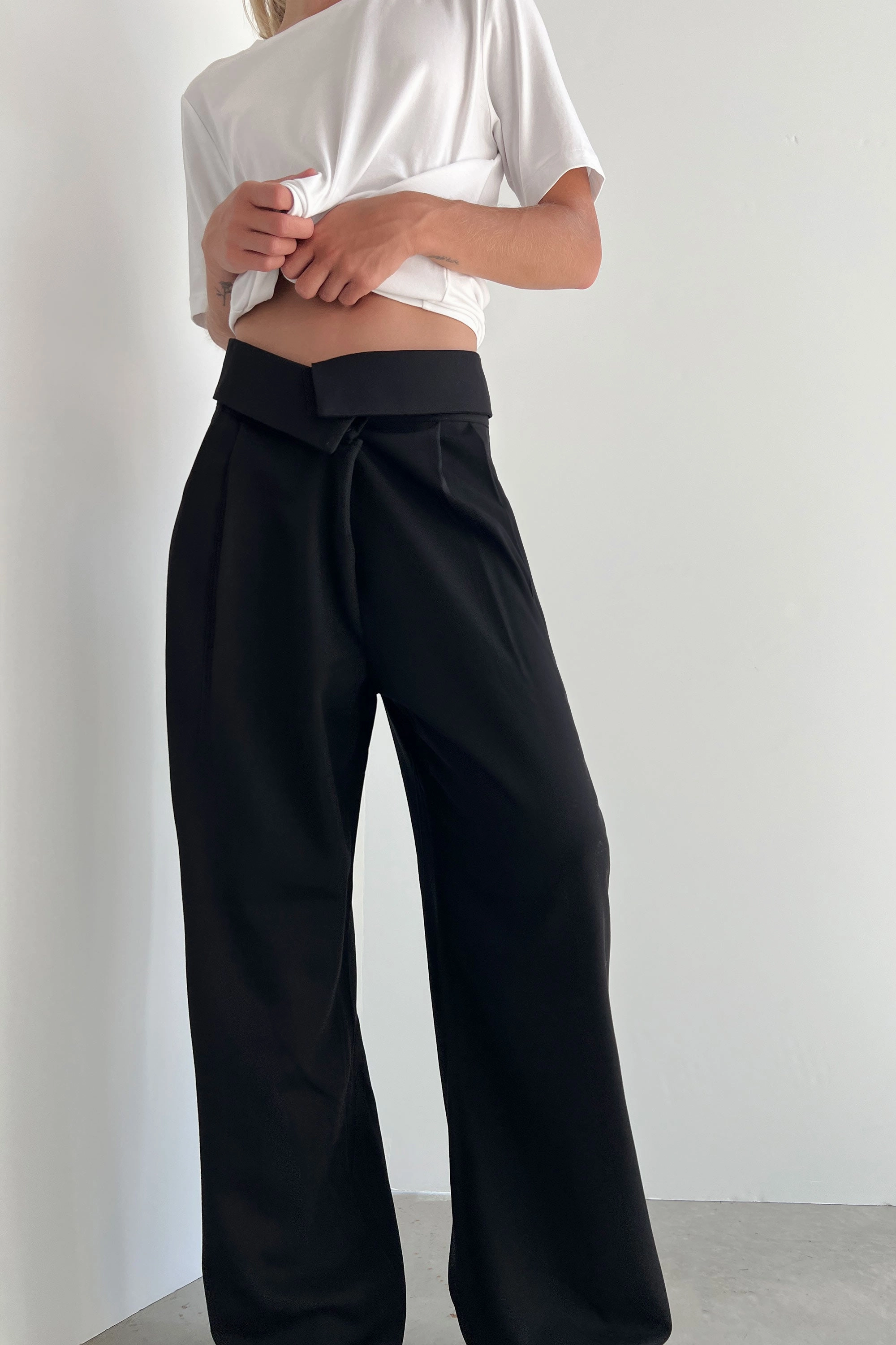 FOLD-OVER WAIST WIDE LEG PANT Flattering Cut