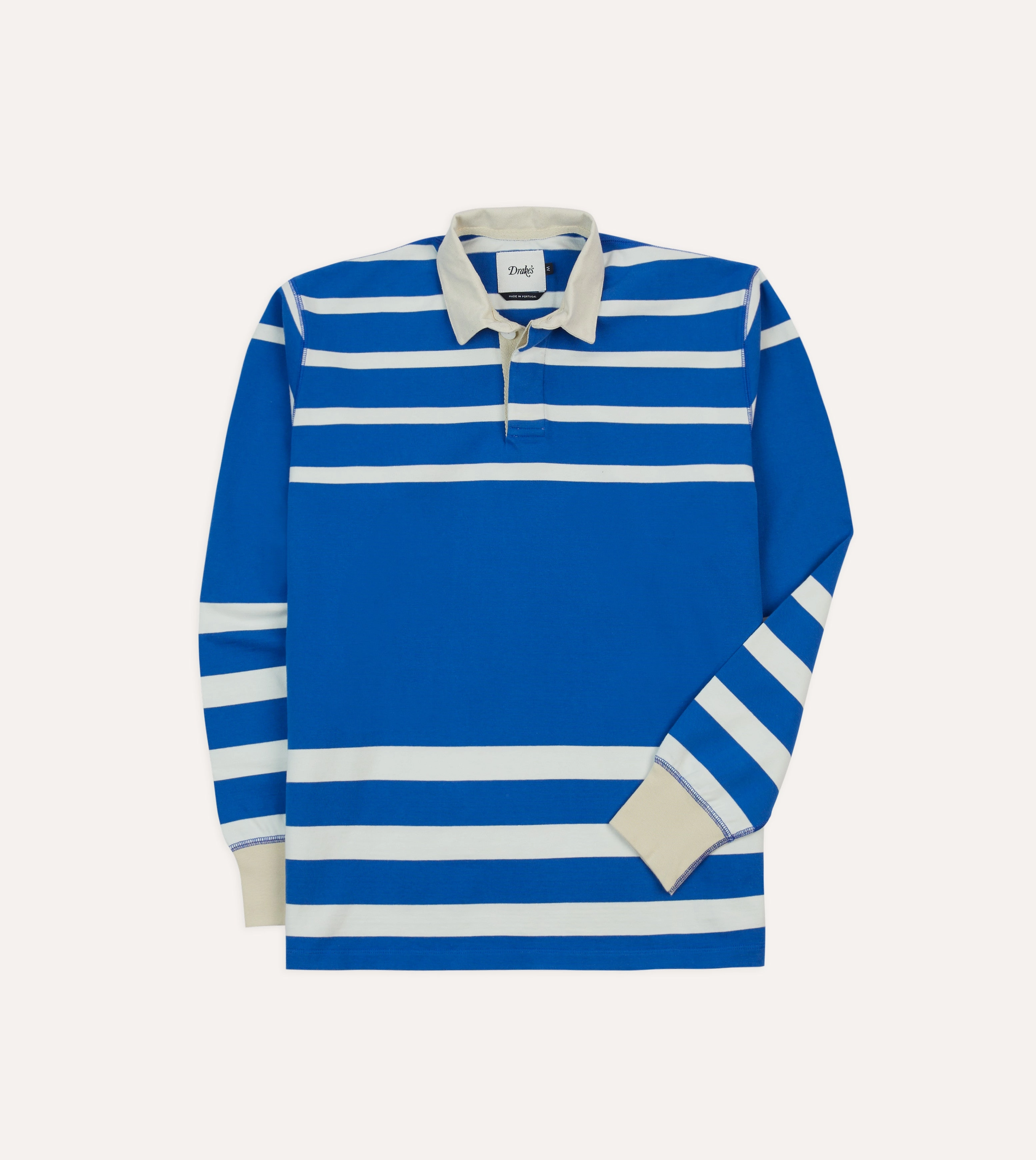 Polished Placket Blue and White Dual Stripe Cotton Rugby Shirt