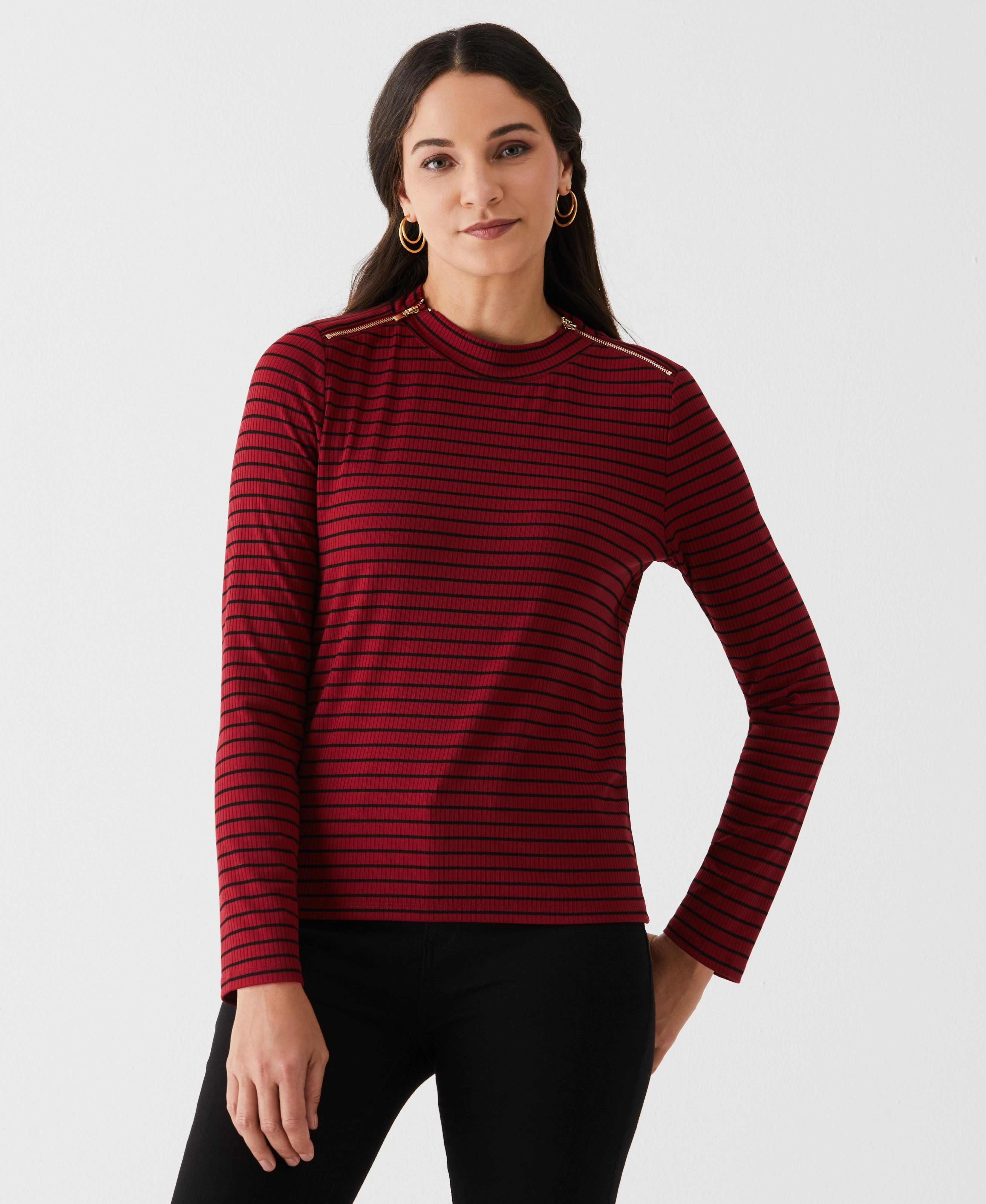 Striped Tee with Zipper Detail Anti Static Finish