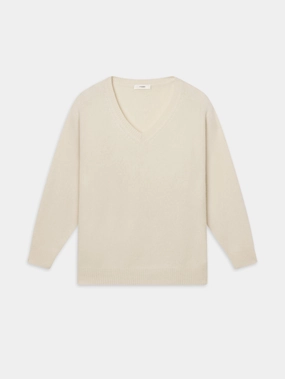 Stretch Knit Comfort Stretch Fit The Cashmere Brushed V Sweater -- Cream